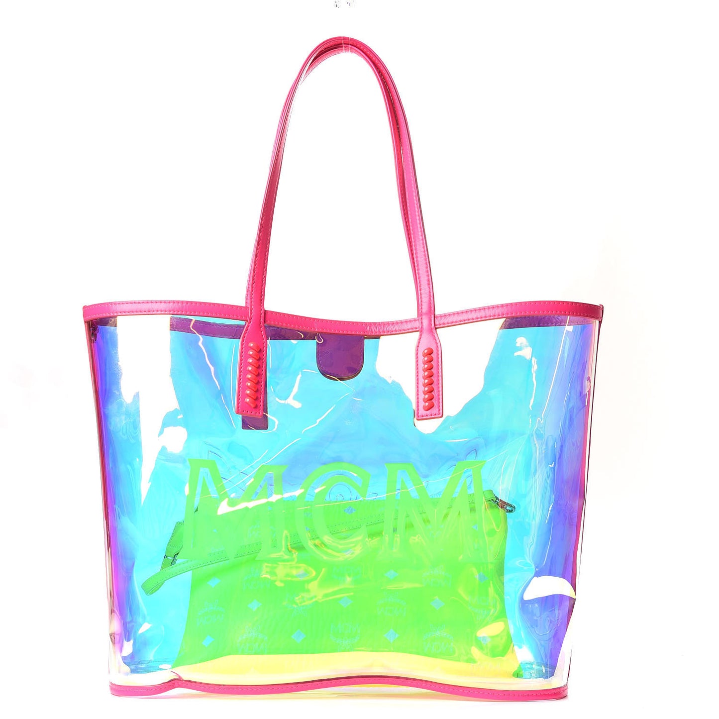 Iridescent PVC Shopper Tote Neon Pink Hologram