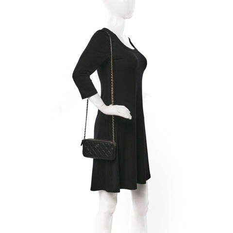 Caviar Quilted Small Clutch With Chain Black