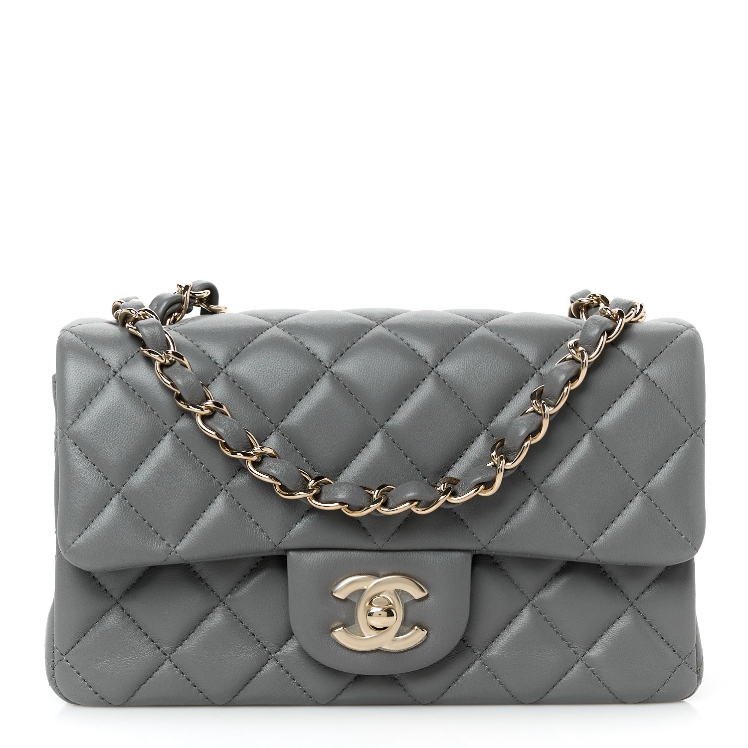Chanel Lambskin Quilted Mini Rectangular Flap Dark Grey 1741329