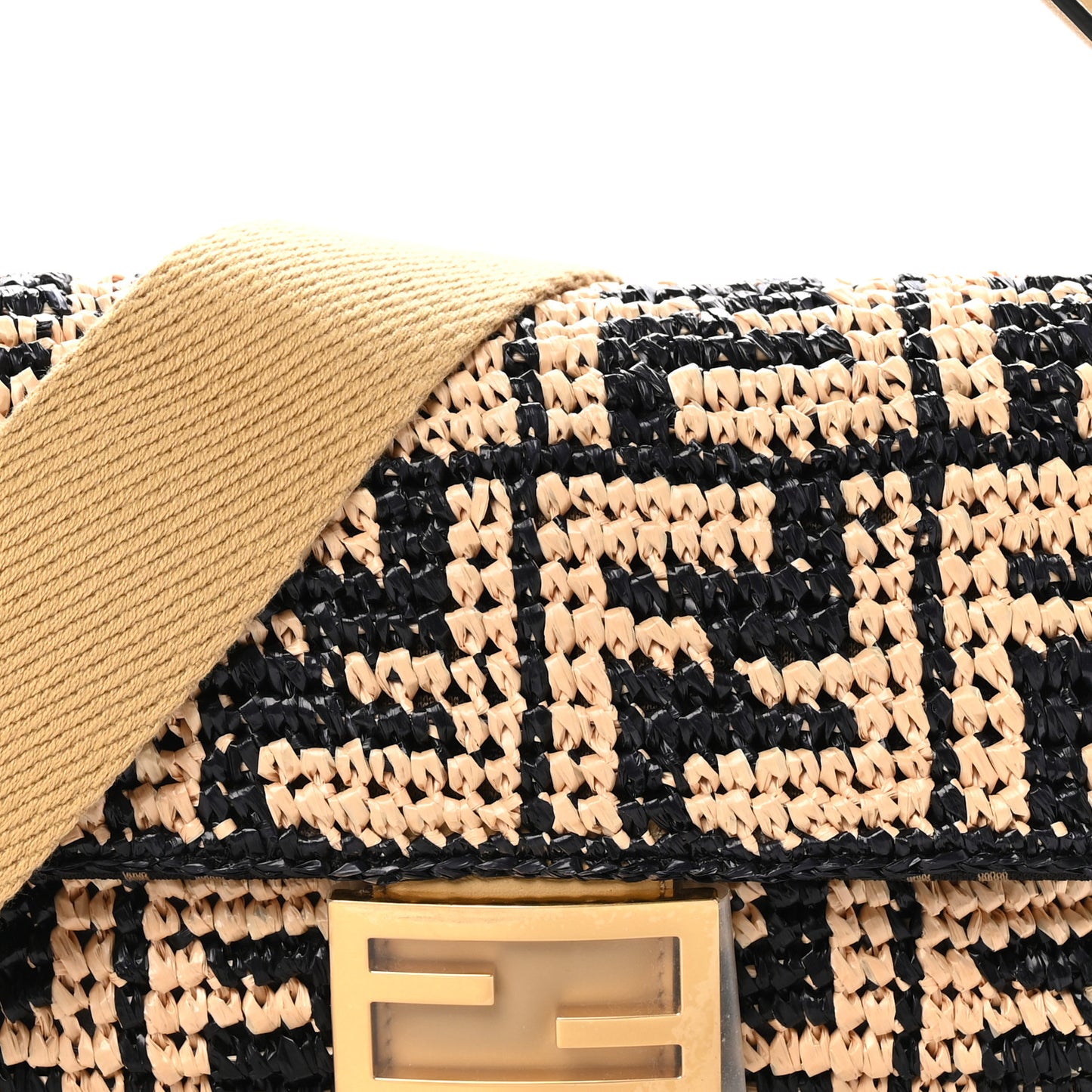 Raffia Vitello Grace FF Crochet Baguette Natural Black Paglia