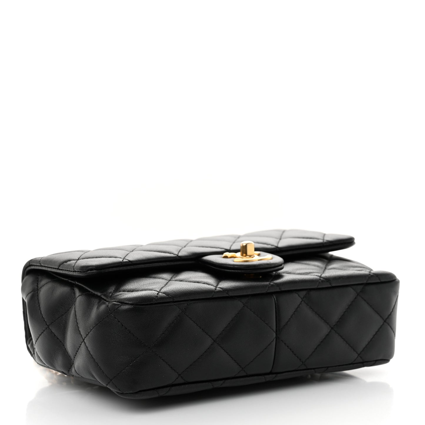 Lambskin Quilted Small Wenge Wood Flap Black