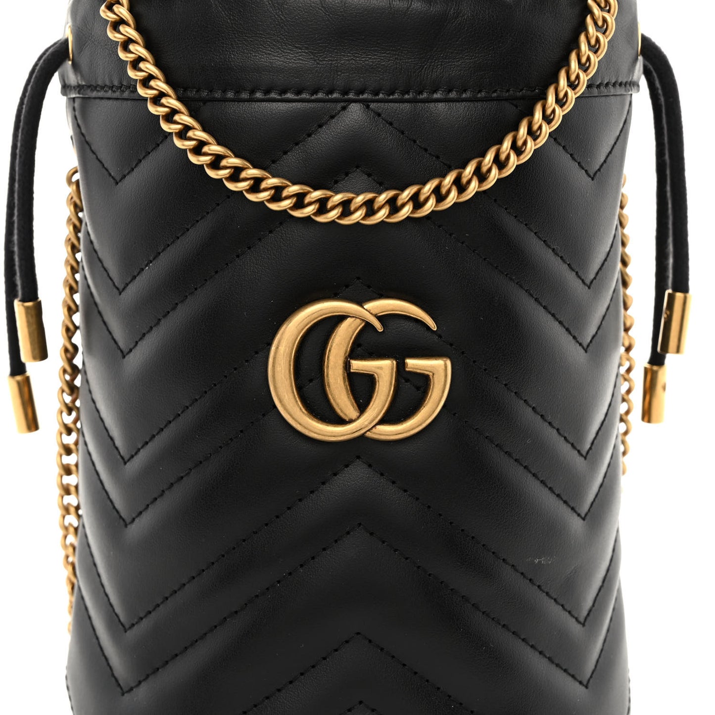 Calfskin Matelasse Mini GG Marmont 2.0 Bucket Bag Black
