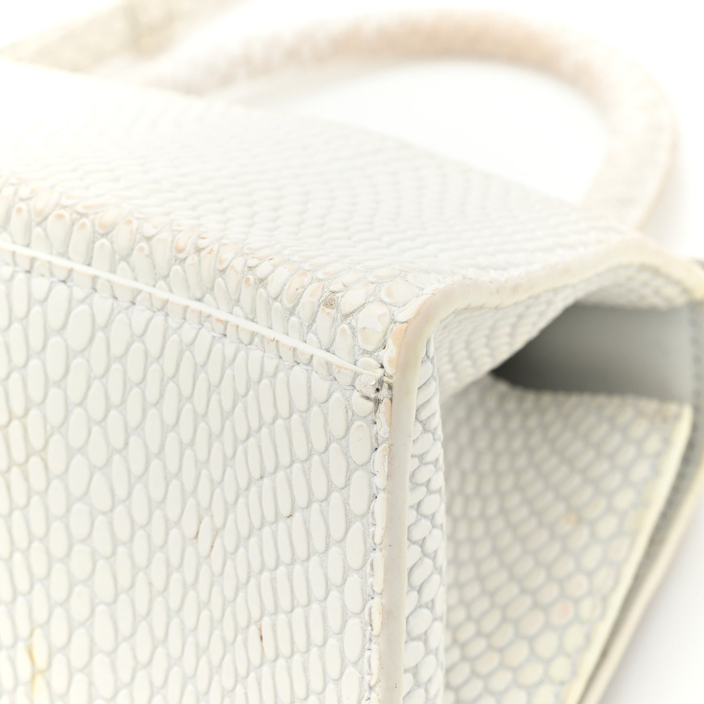 Matte Calfskin Snake Embossed Tonal B Small Hourglass Top Handle Bag Optic White