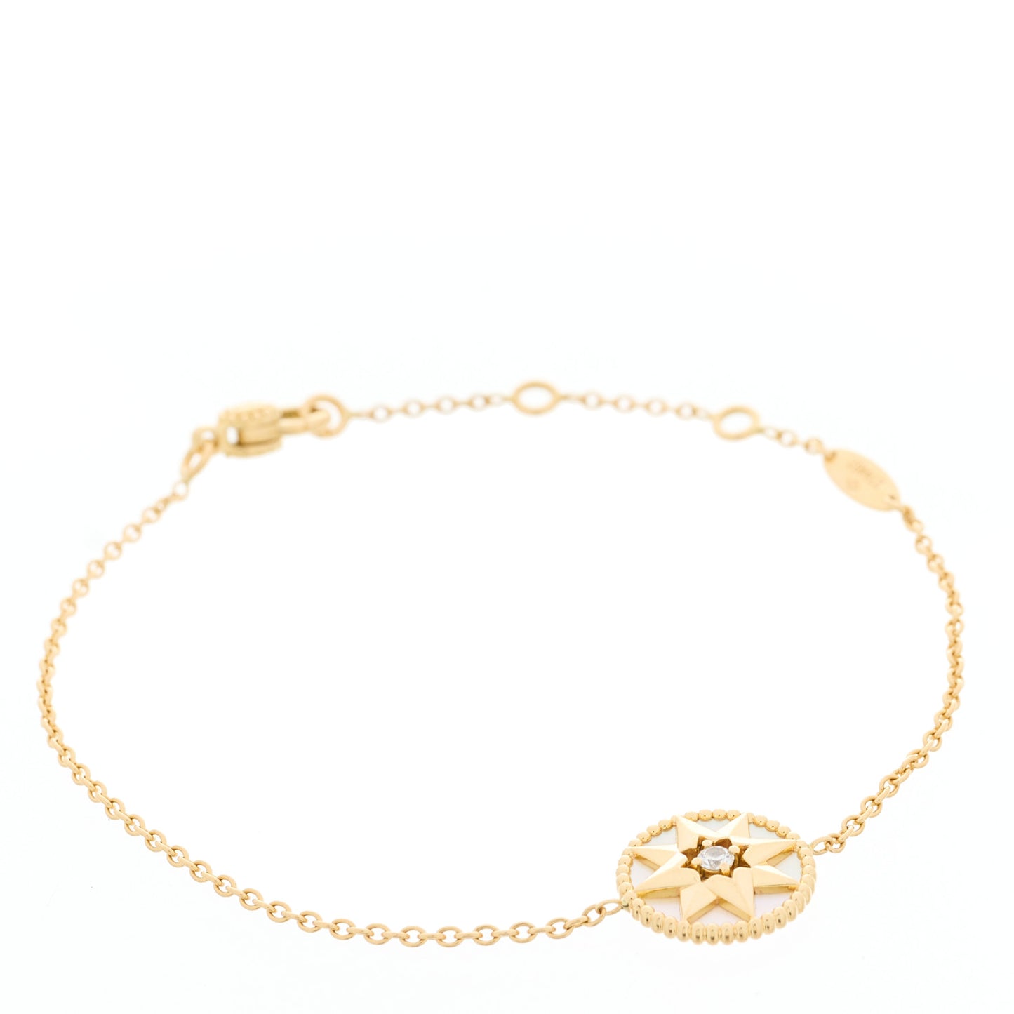 18K Yellow Gold Diamond Mother of Pearl Rose Des Vents Bracelet