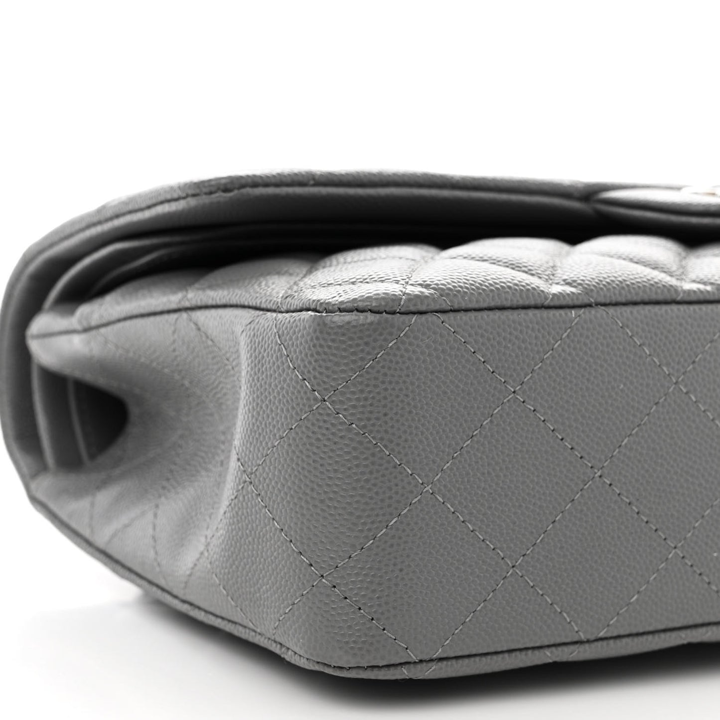 Caviar Quilted Medium Double Flap Grey