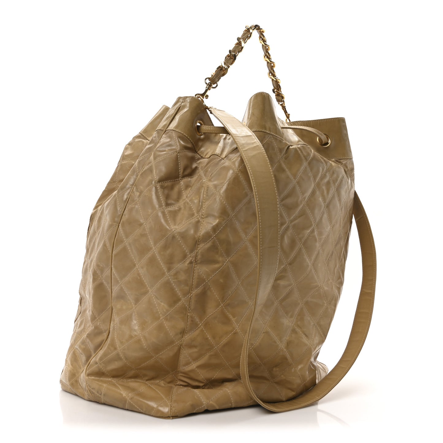 Vinyl Stitched XL Bucket Bag Beige