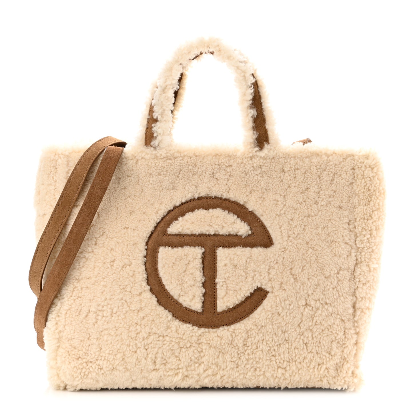 X UGG Suede Shearling Medium Shopping Bag Natural