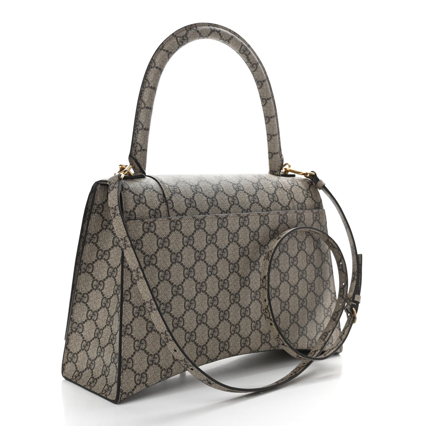 X GUCCI GG Supreme Monogram Medium Hourglass Top Handle Bag Beige Ebony