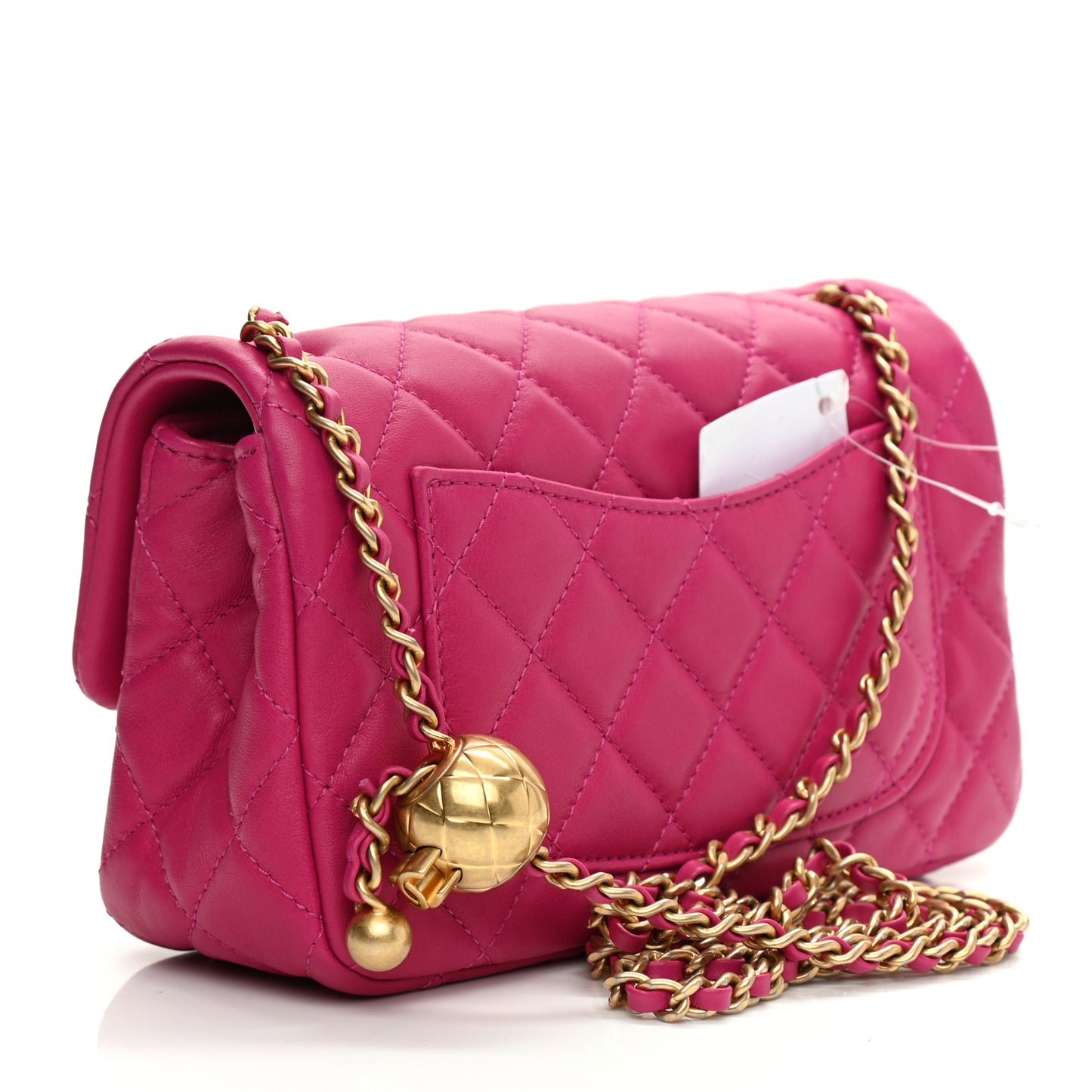 Lambskin Quilted Mini Rectangular Pearl Crush Flap Fuchsia
