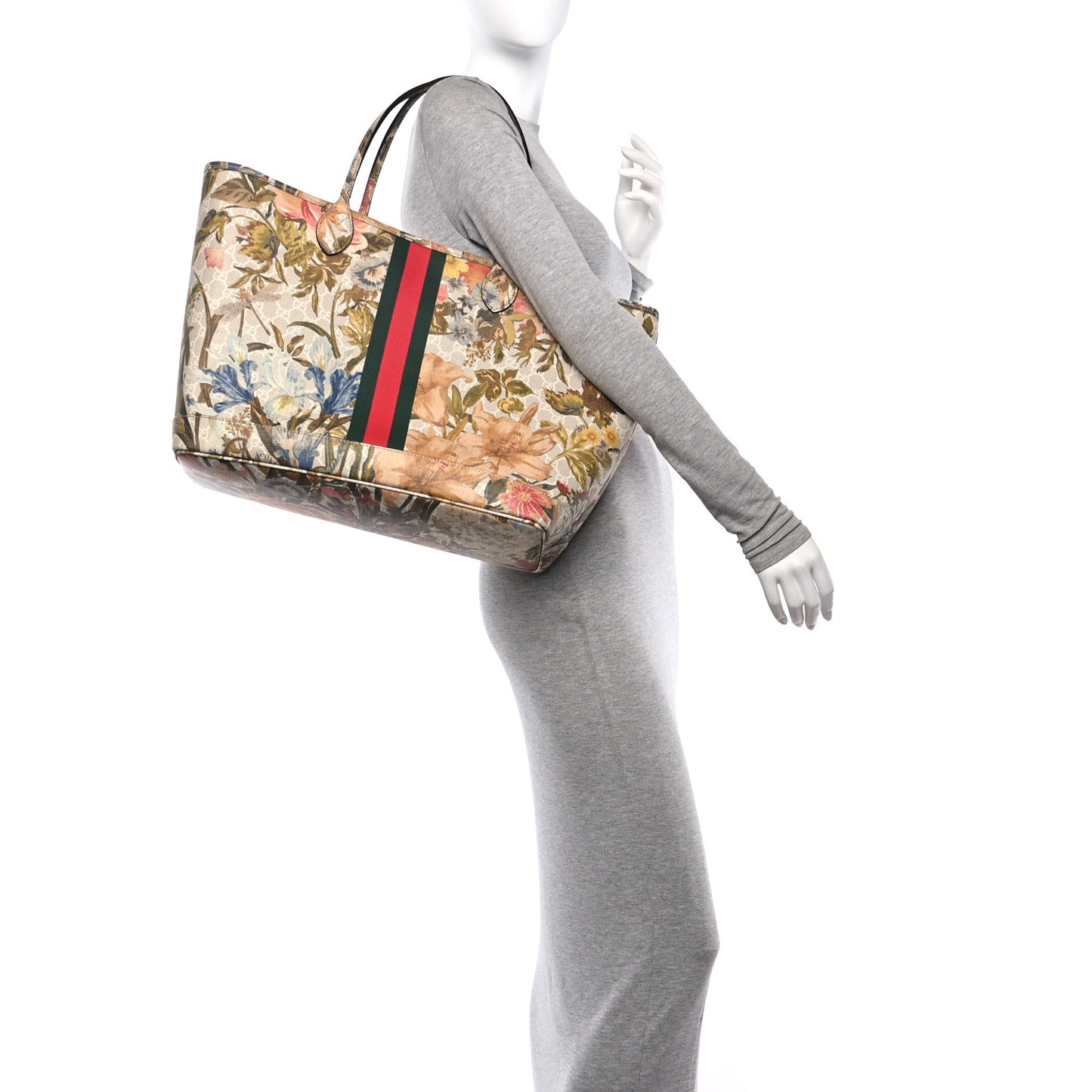 GG Supreme Monogram Water Flora Web Large Ophidia Tote Beige White Multicolor