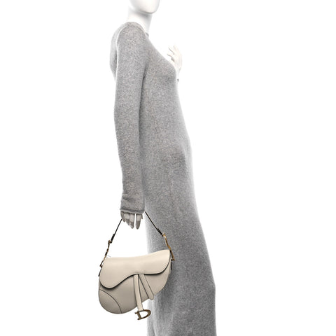 Grained Calfskin Saddle Bag White