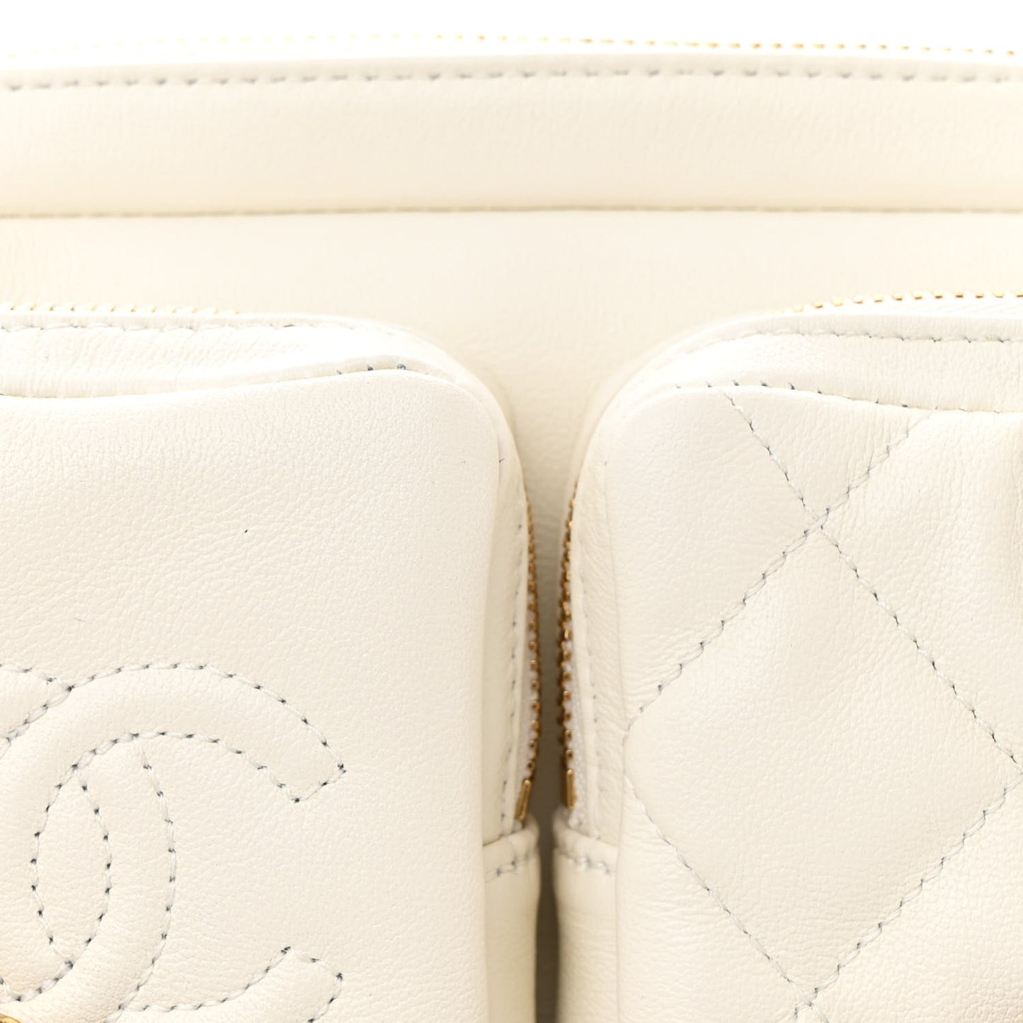 Calfskin Quilted Small Camera Case White