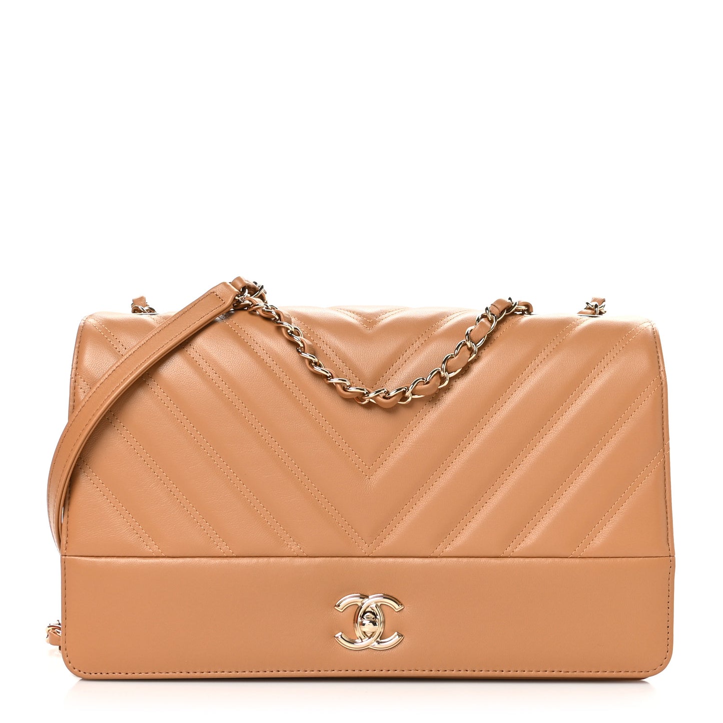 Lambskin Chevron Quilted Flap Camel