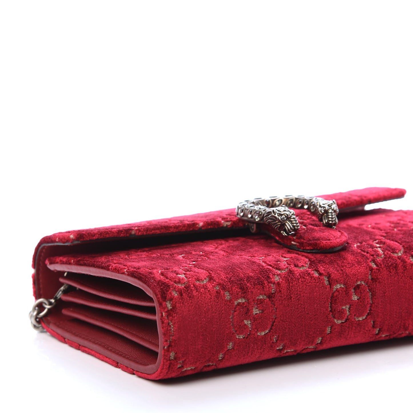 Velvet GG Monogram Mini Dionysus Chain Wallet Red Cipria