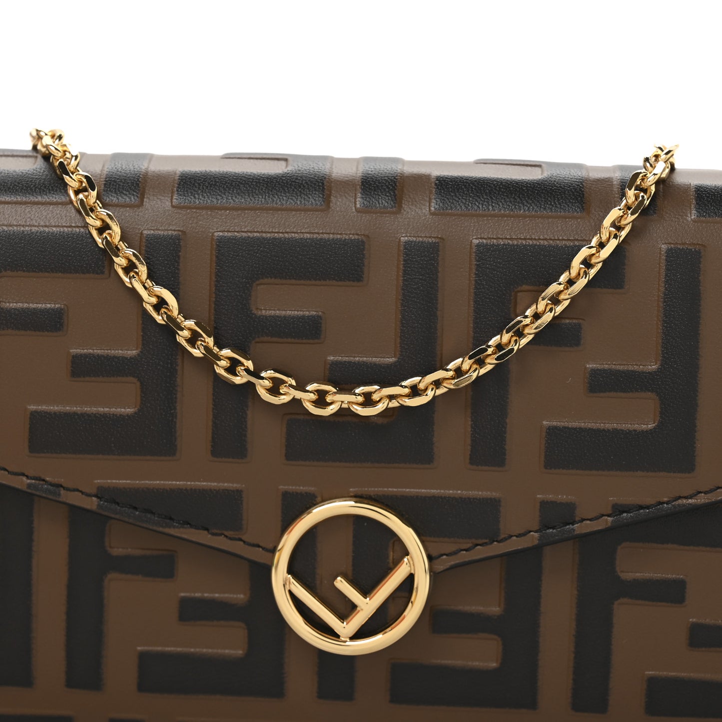 Vitello Soft F is Fendi Bi-Color FF 1974 Embossed Continental Envelope Wallet On Chain Maya Black