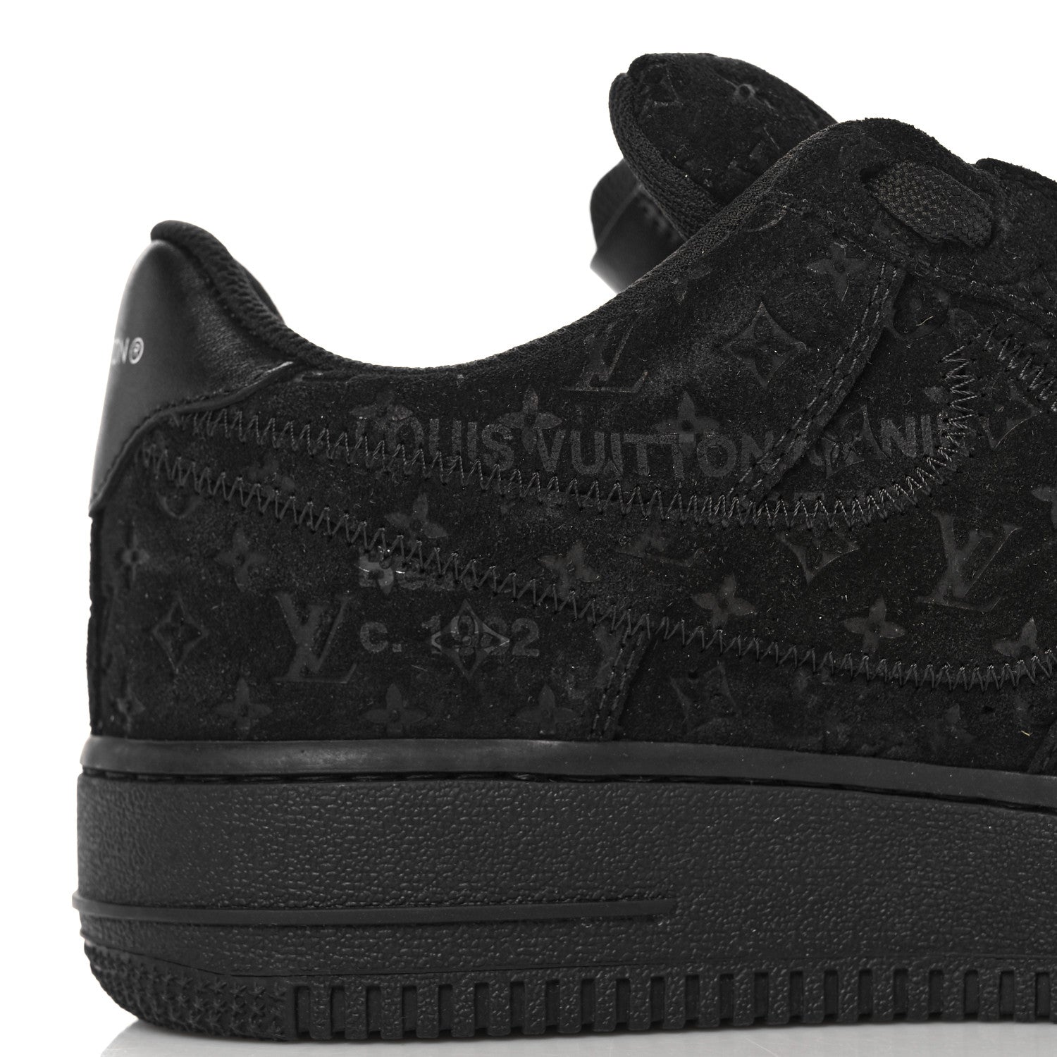 Louis Vuitton X NIKE AIR FORCE 1 Suede Calfskin Monogram Mens Low Top Sneakers 8 Black 11 of 12