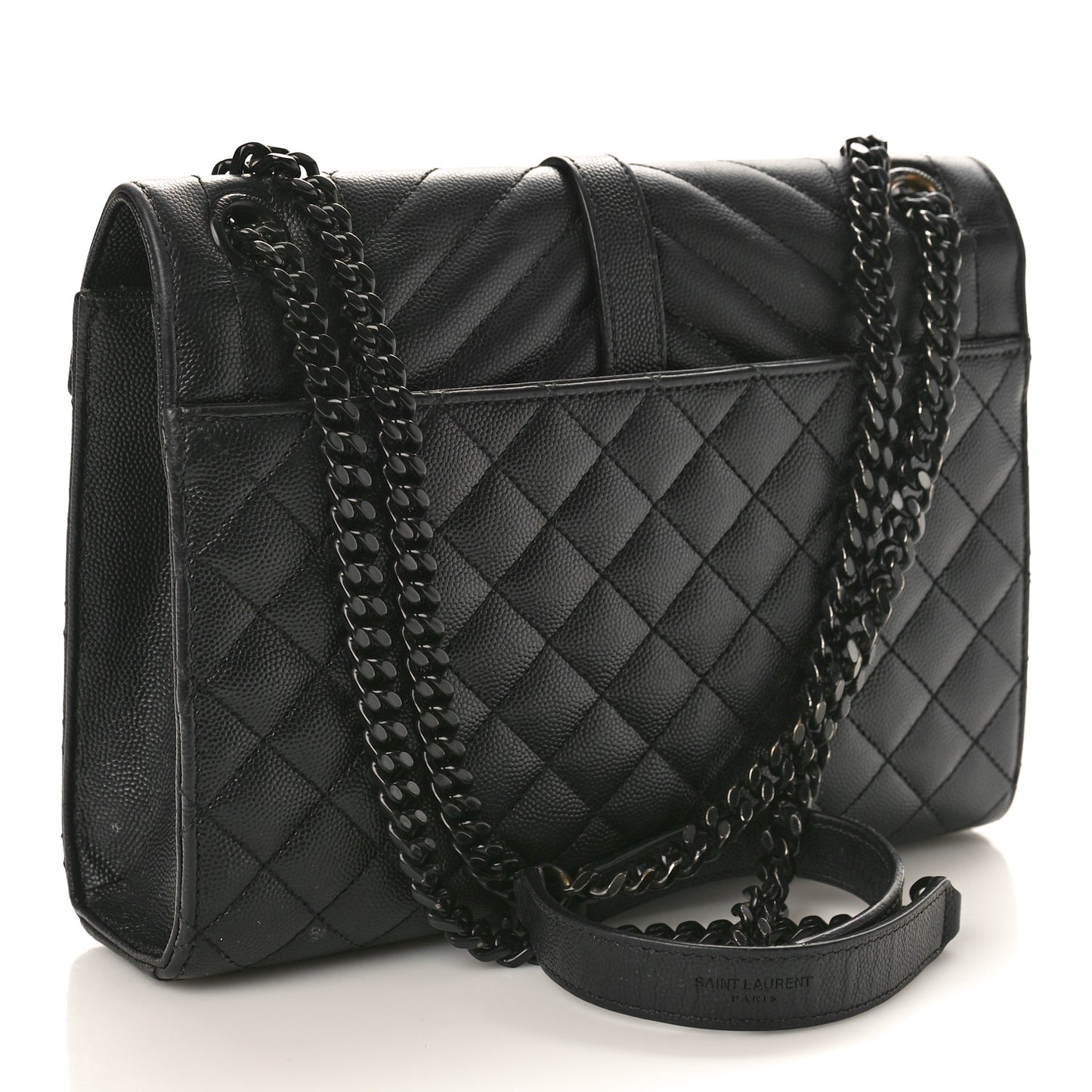 Grain De Poudre Textured Mixed Matelasse Large Triquilt Monogram Monochrome Satchel Black