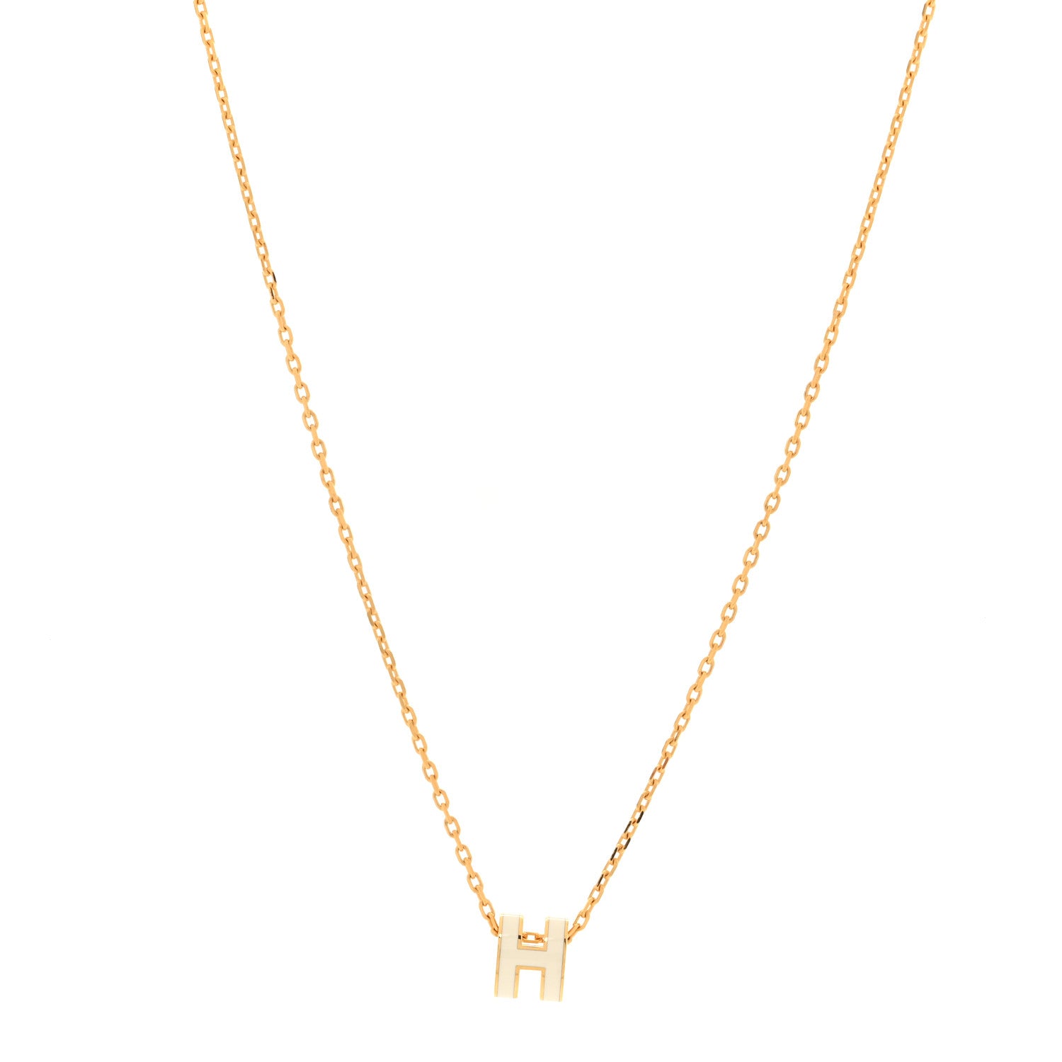 Hermes Lacquered Gold Mini Pop H Pendant Necklace White 1 of 7