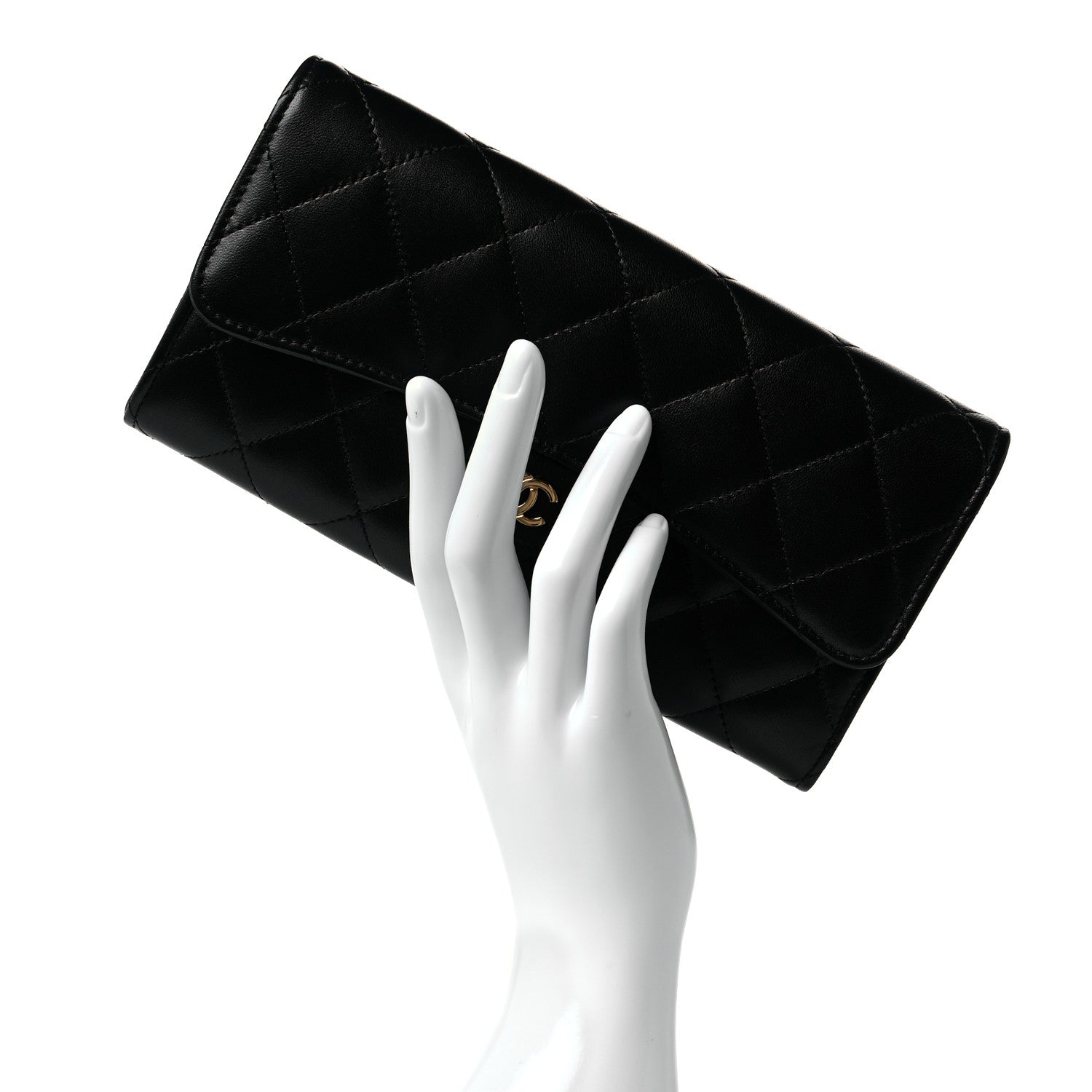 Chanel Lambskin Quilted Large Gusset Flap Wallet Black 2 of 9