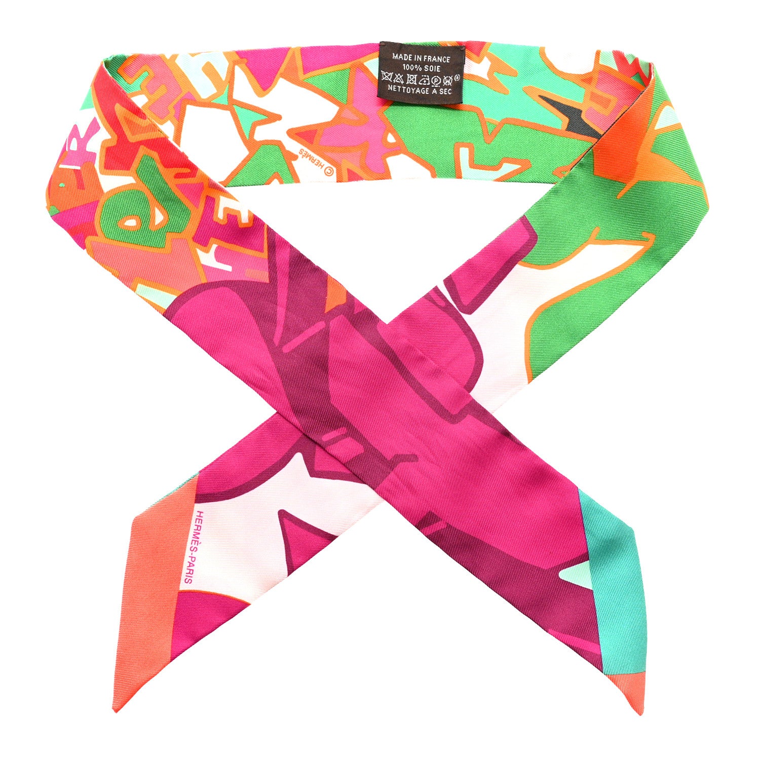 Hermes Silk Graff Graffiti Twilly Fuchsia Orange Vert 1885563