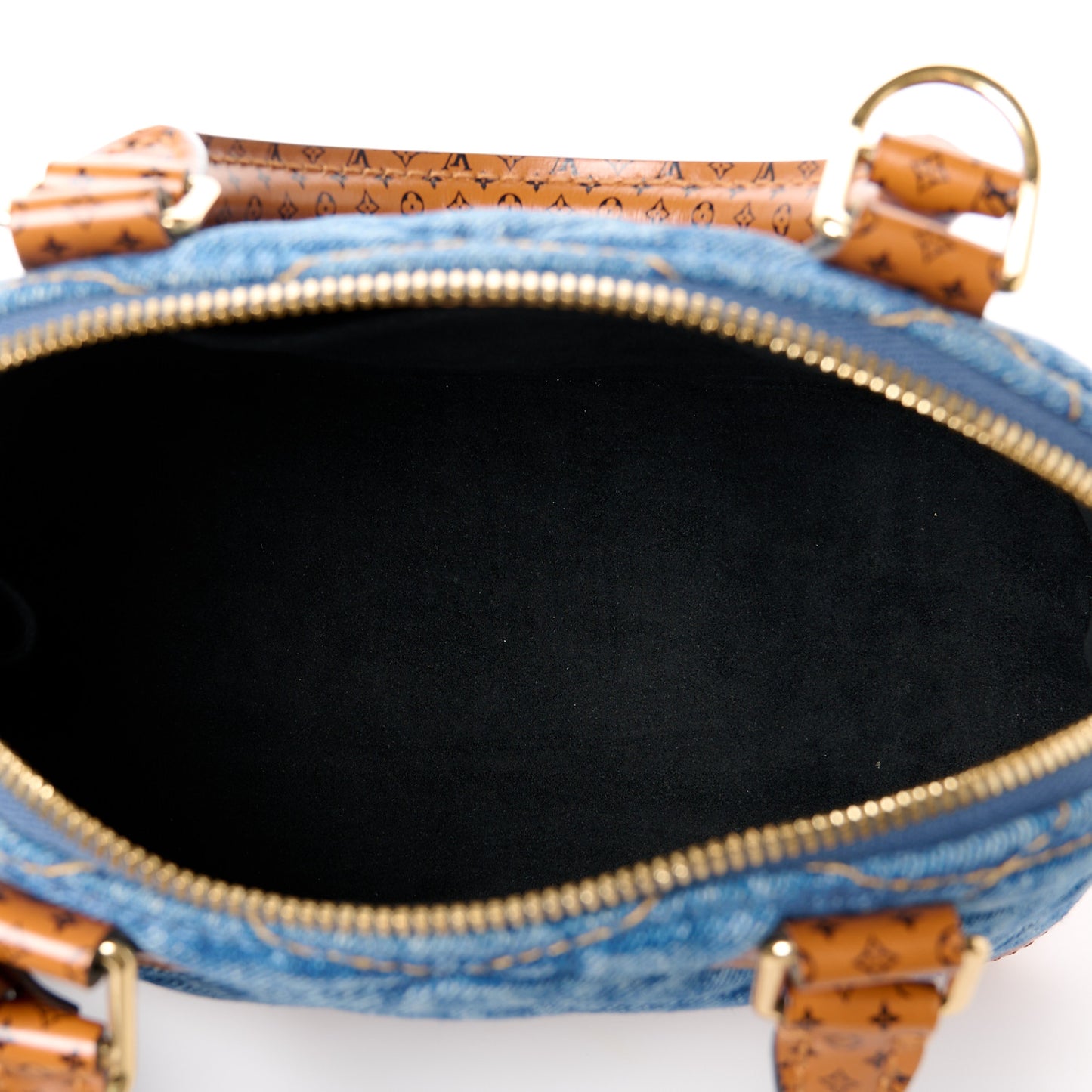 Denim Calfskin Reverse Monogram Malletage Alma BB Blue
