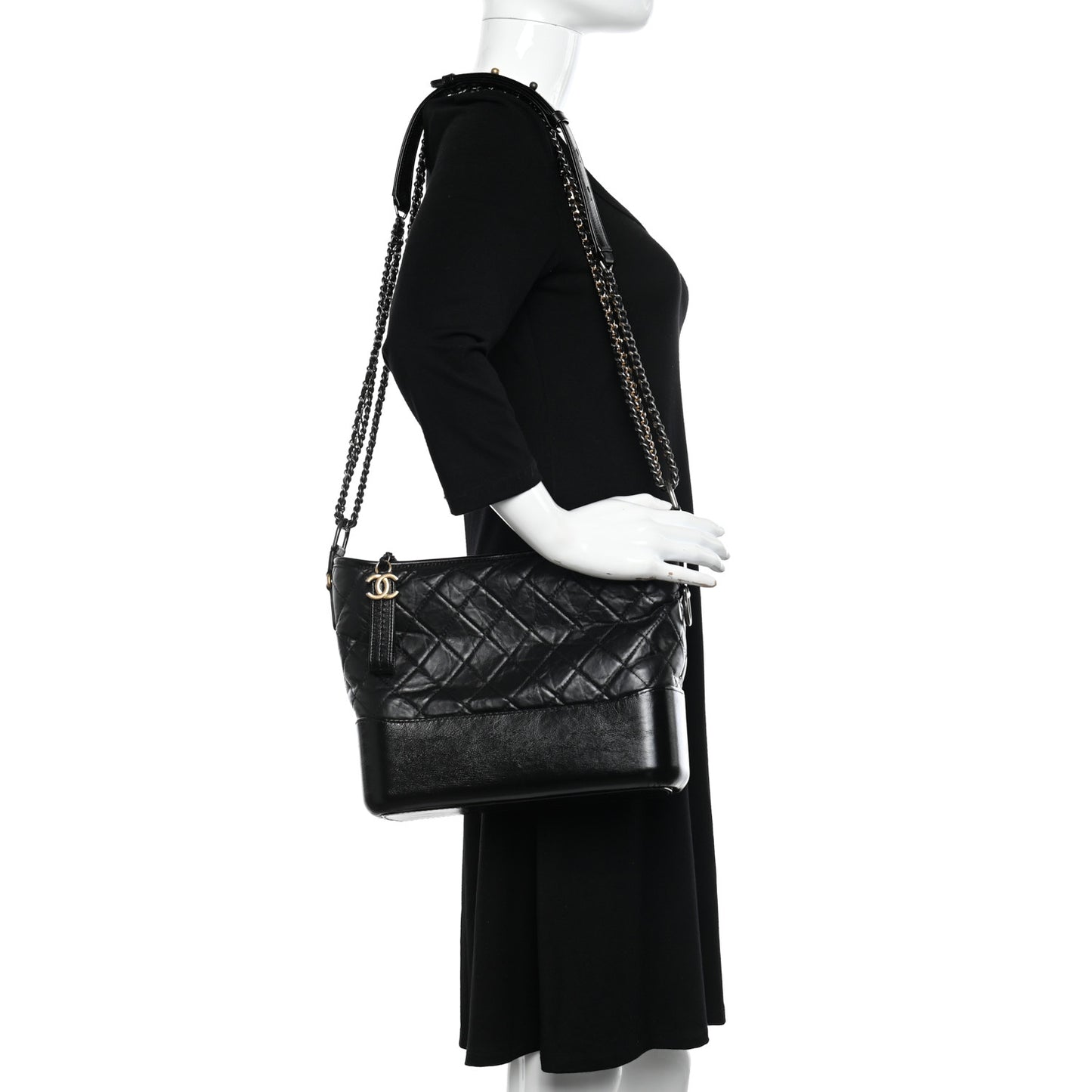 Aged Calfskin Quilted Medium Gabrielle Hobo Black