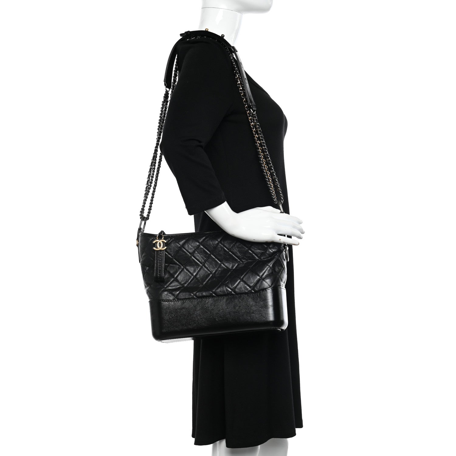 Chanel Aged Calfskin Quilted Medium Gabrielle Hobo Black 2 of 11