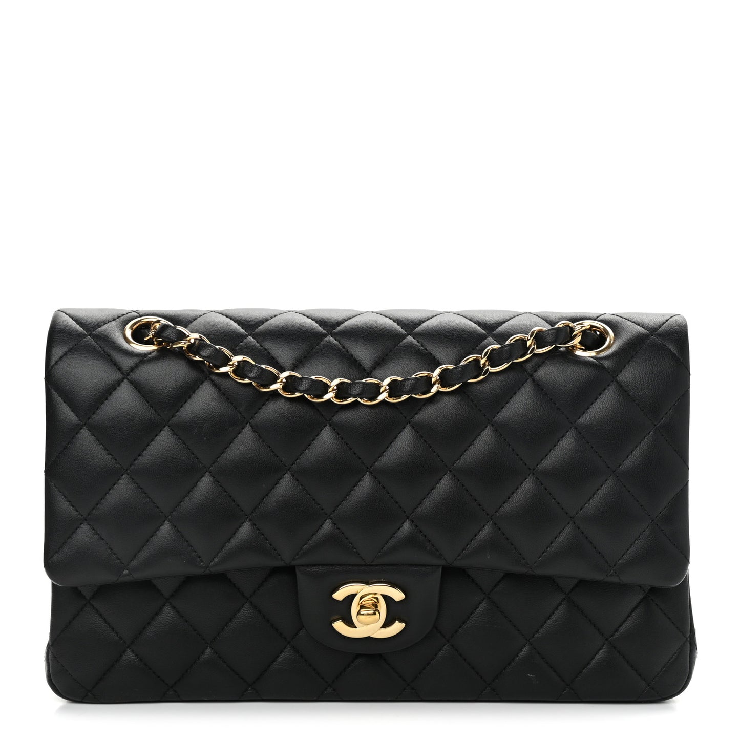 Lambskin Quilted Medium Double Flap Black