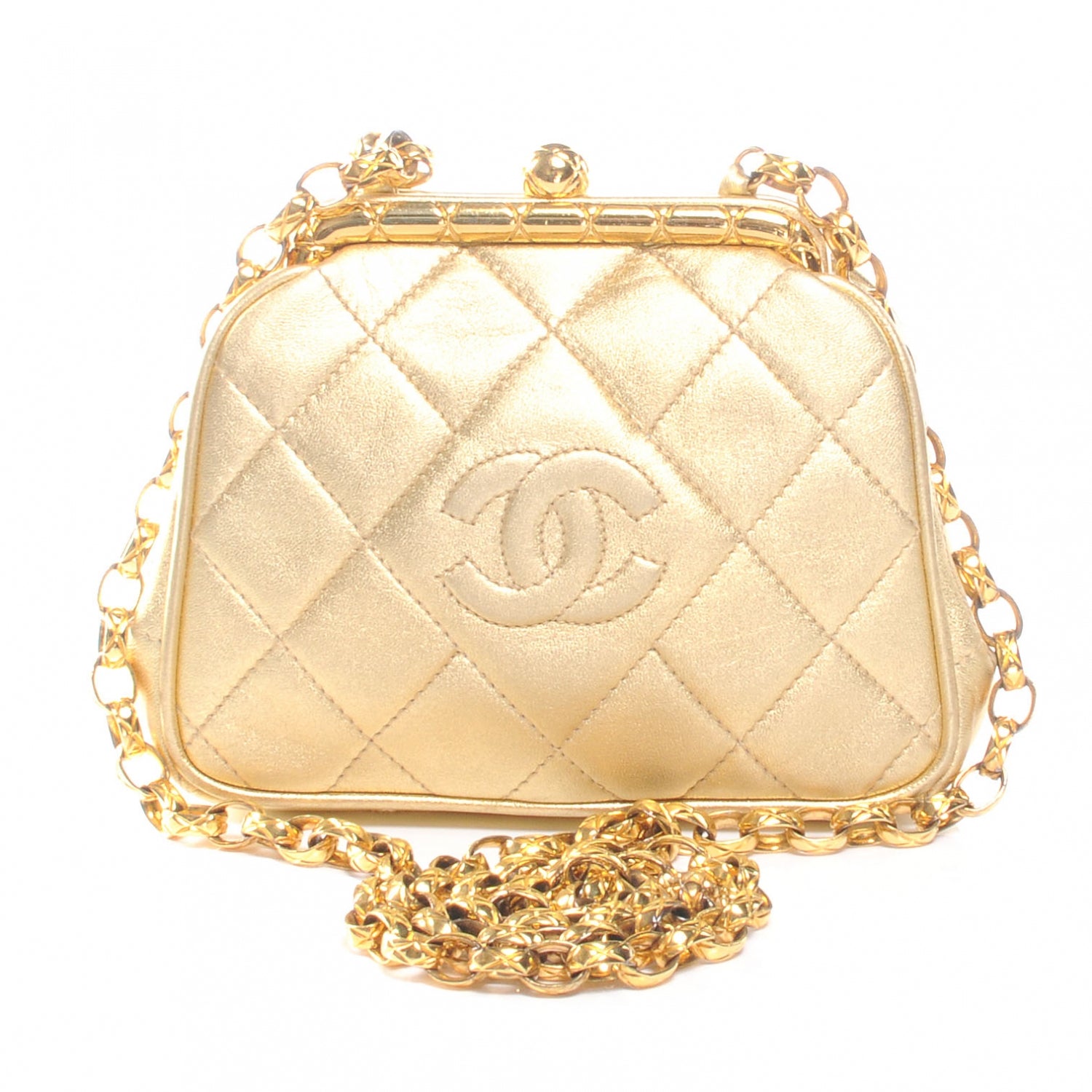 CHANEL GOLD CCロゴ クリアバッグ Chanel Lambskin Framed Mini Evening Bag Gold 45263 – FASHIONPHILE