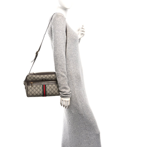 GG Supreme Monogram Web Small Ophidia Shoulder Bag Brown