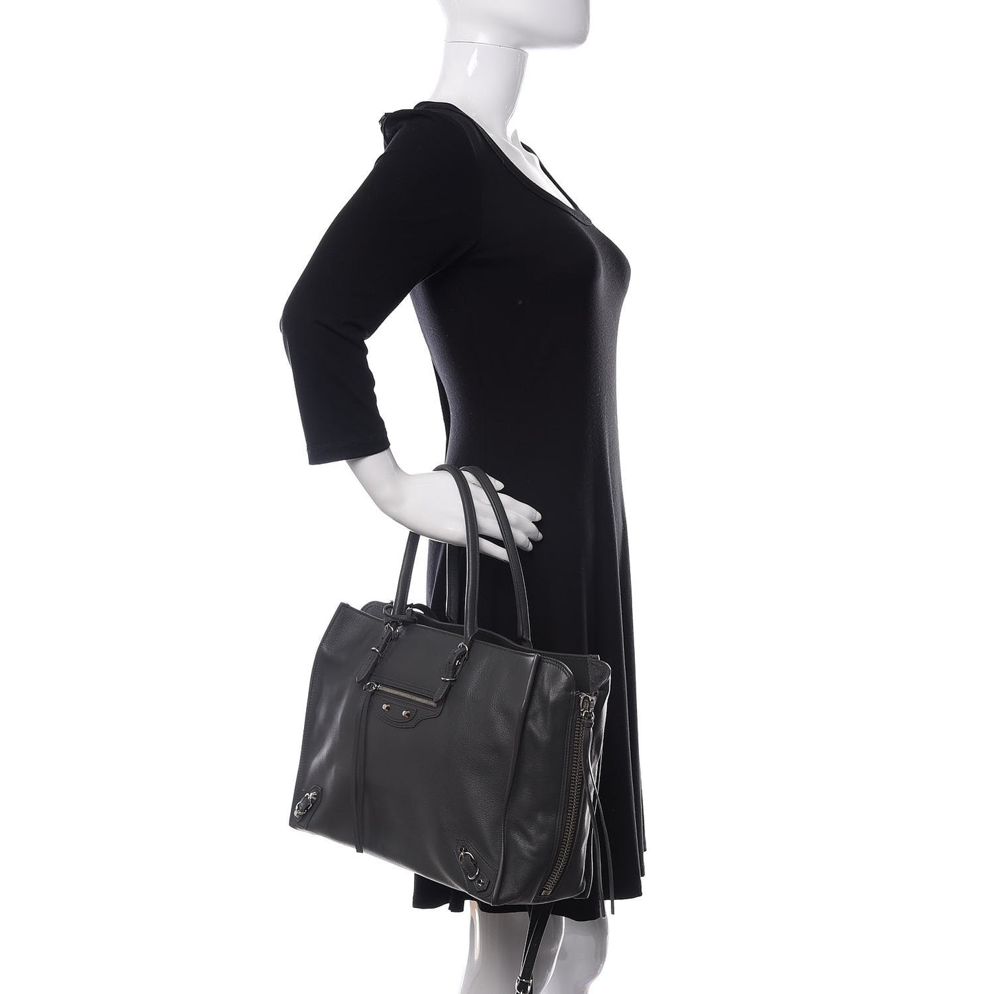 Veau Papier B4 Zip Around Tote Gris Fossile