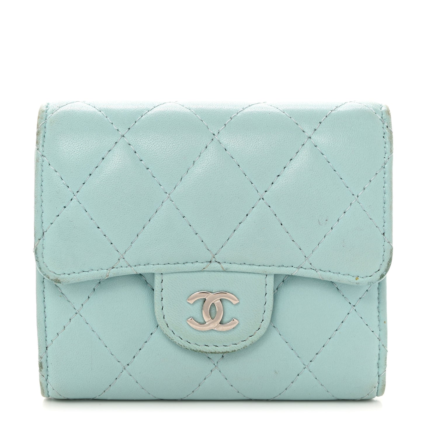 Caviar Quilted Small Flap Wallet Light Blue