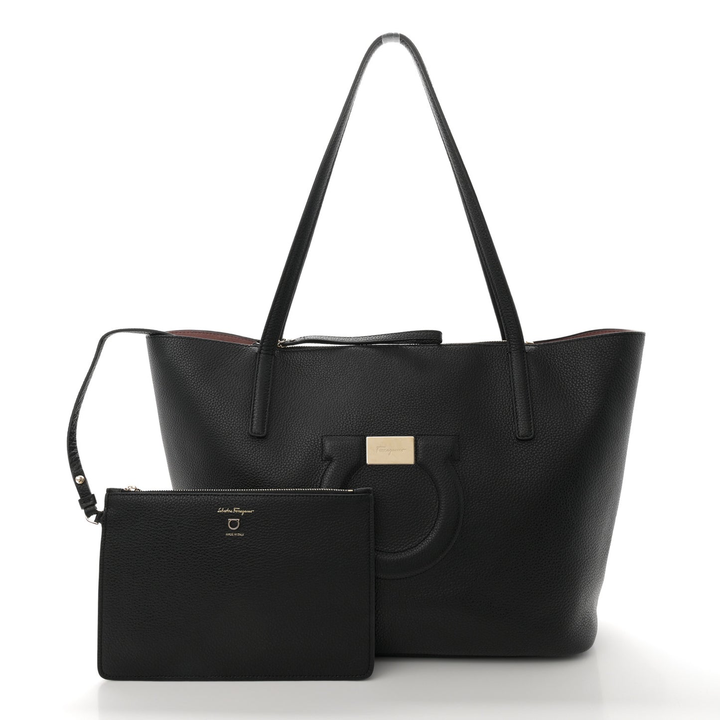 Grainy Calfskin Medium Gancini Tote Black