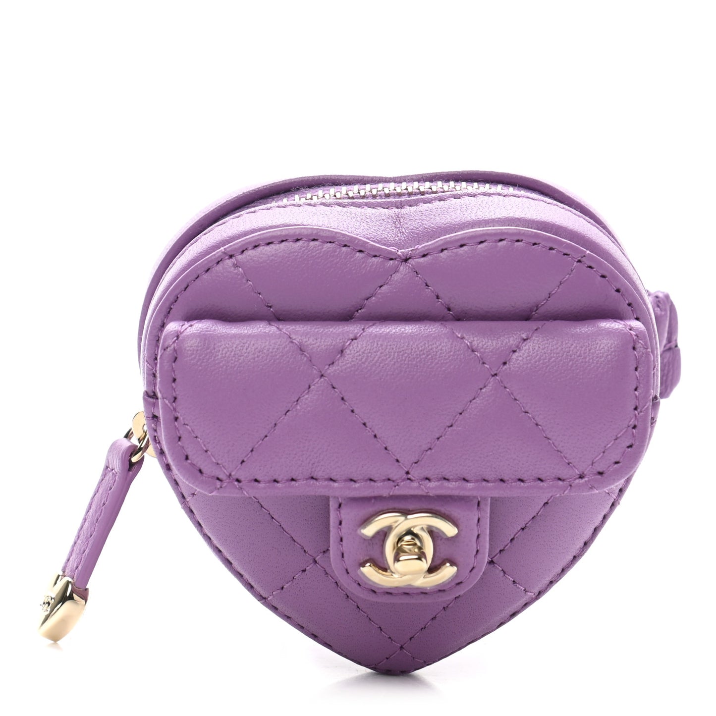 Lambskin Quilted CC In Love Heart Zipped Arm Coin Purse Purple