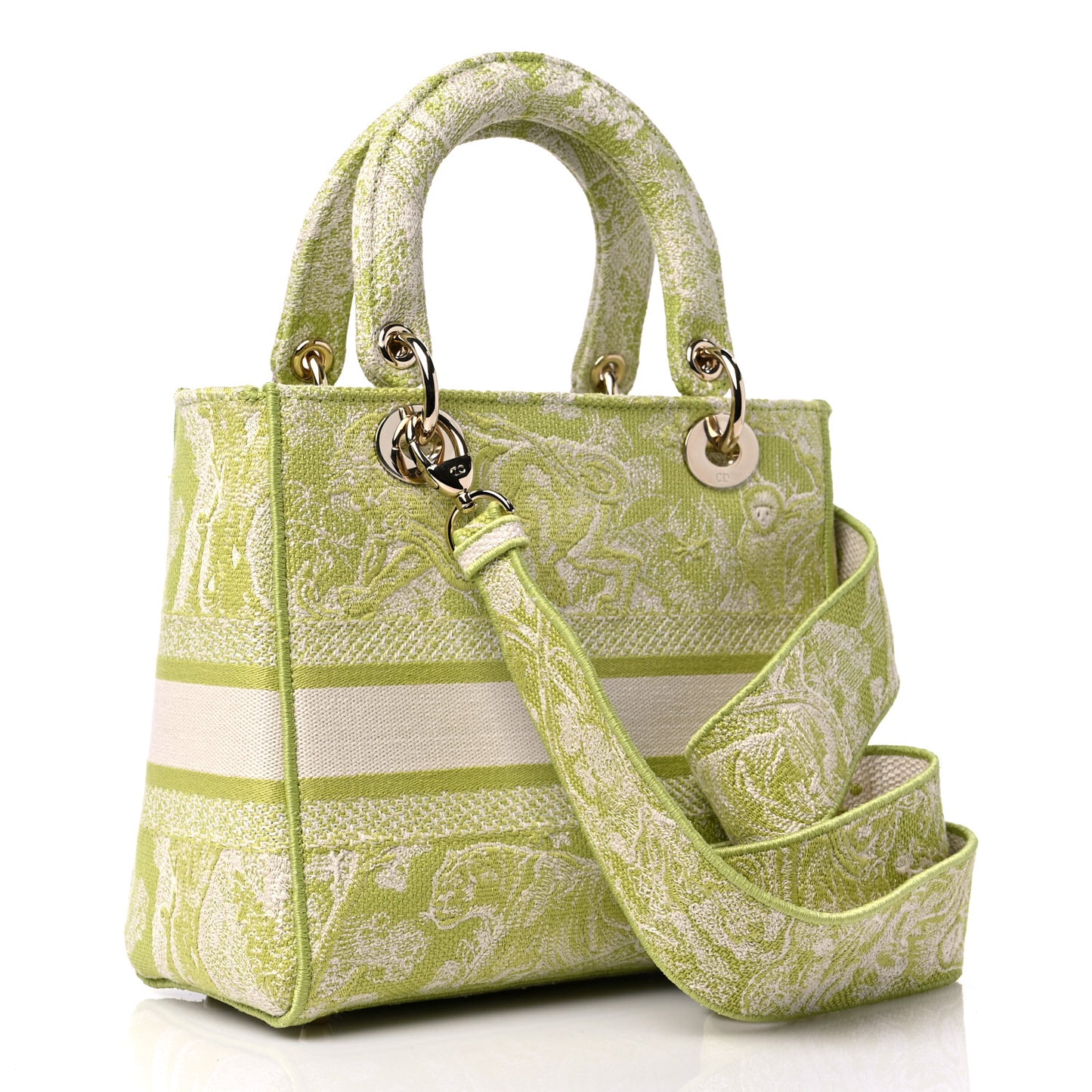 Canvas Toile De Jouy Reverse Embroidered Medium Lady D-Lite Green