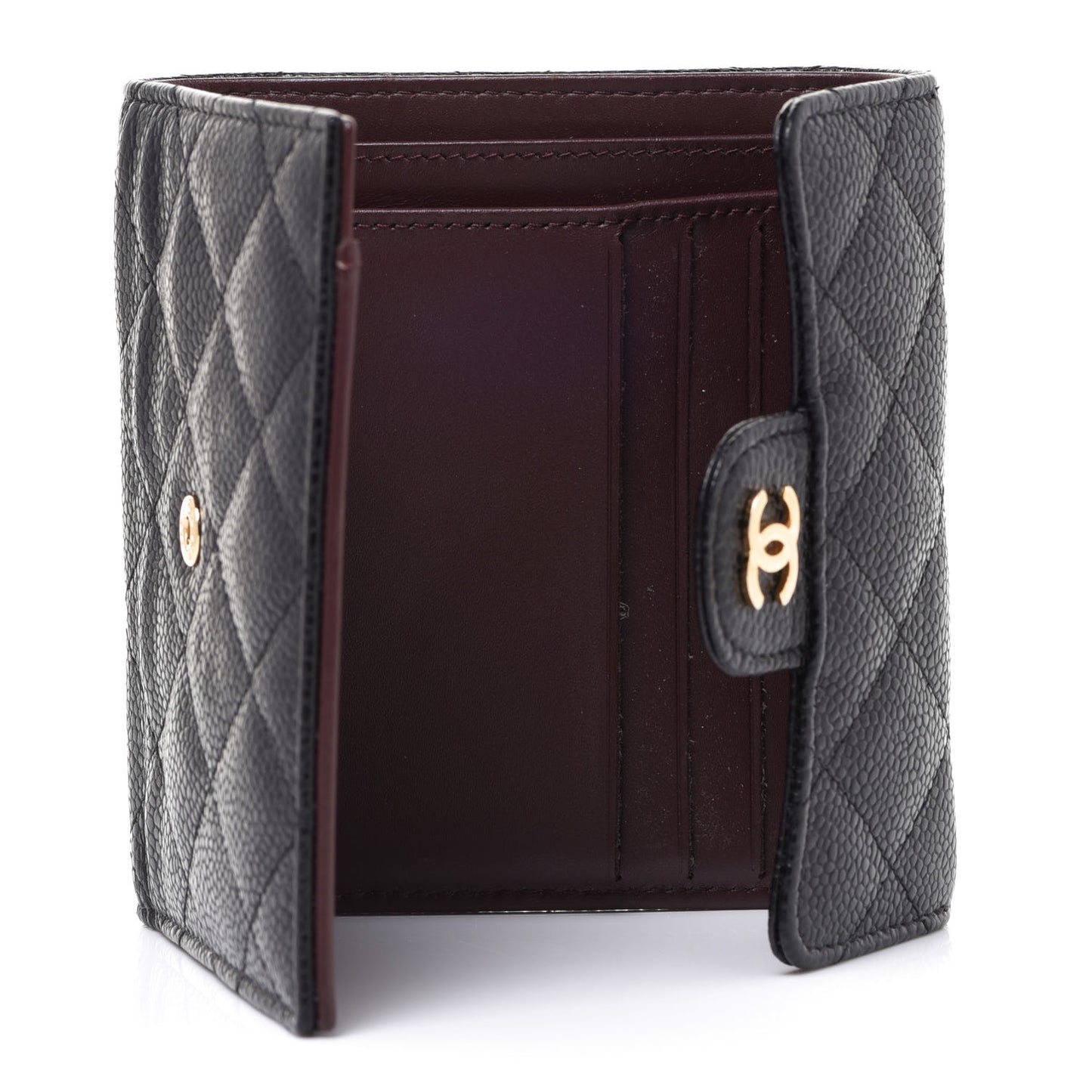 Caviar Quilted Compact Flap Wallet Black