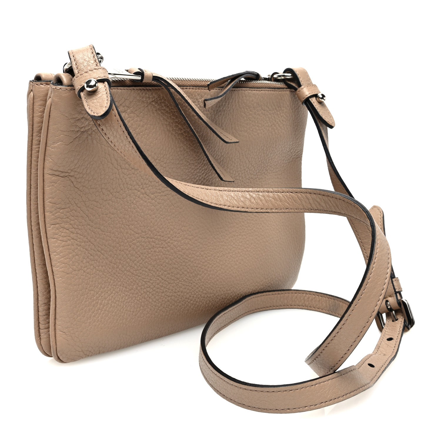 Prada Vitello Daino Double Zip Crossbody Bag Cammeo 3 of 10