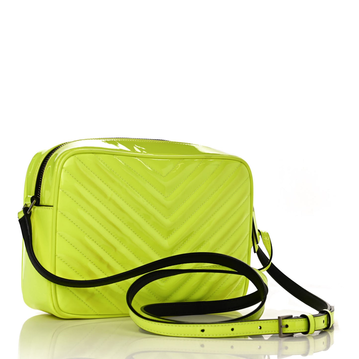 Patent Calfskin Matelasse Monogram Lou Camera Bag Neon Yellow