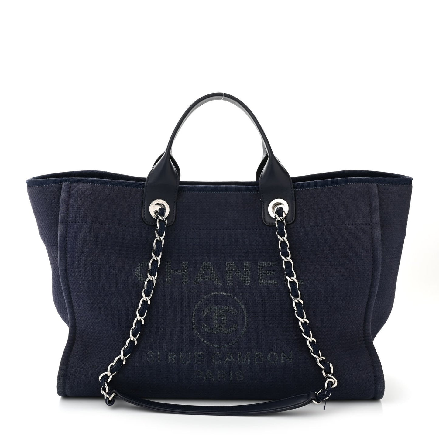 Mixed Fibers Calfskin Medium Deauville Tote Dark Blue