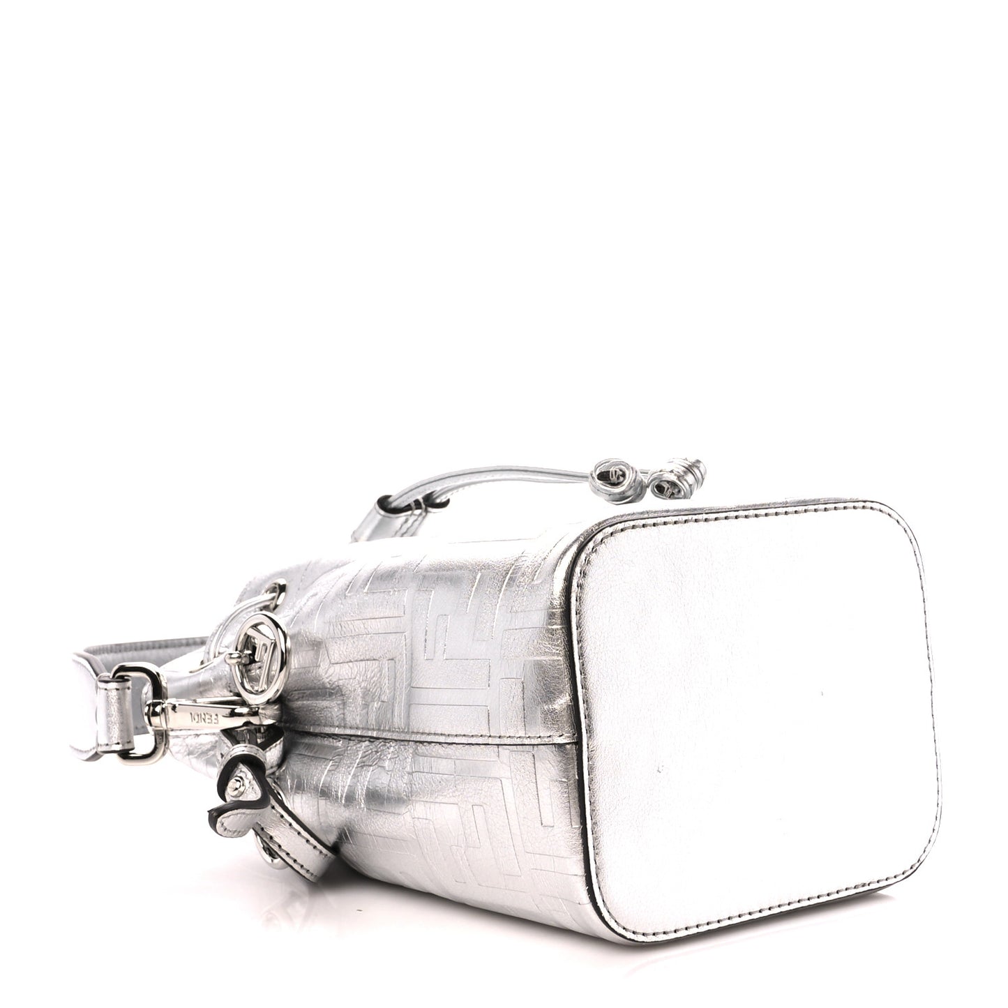 Metallic Vitello Liberty F is Fendi FF 1974 Embossed Mini Mon Tresor Bucket Bag Argento