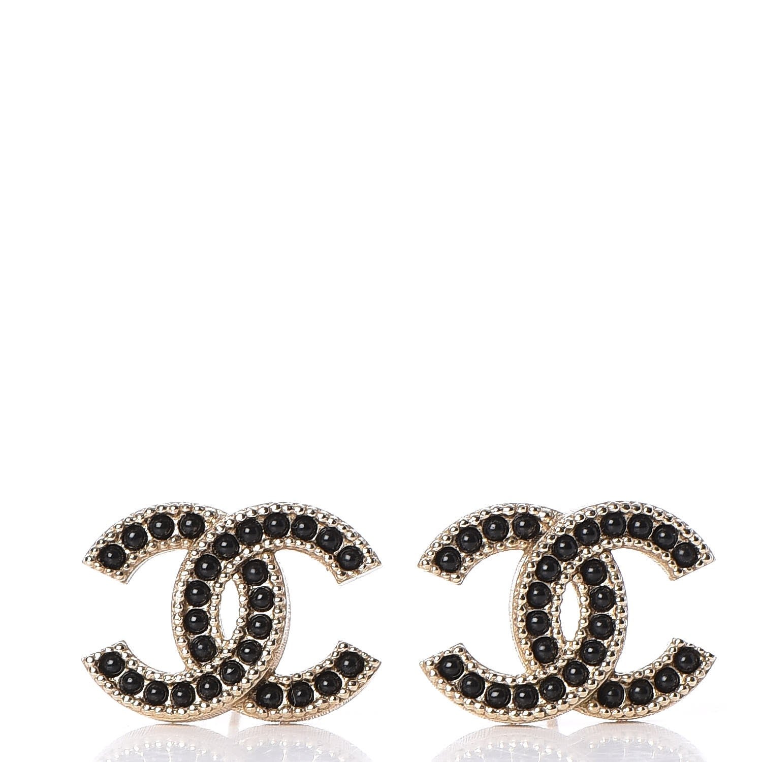 Chanel Bead CC Earrings Light Gold Black 1 of 6