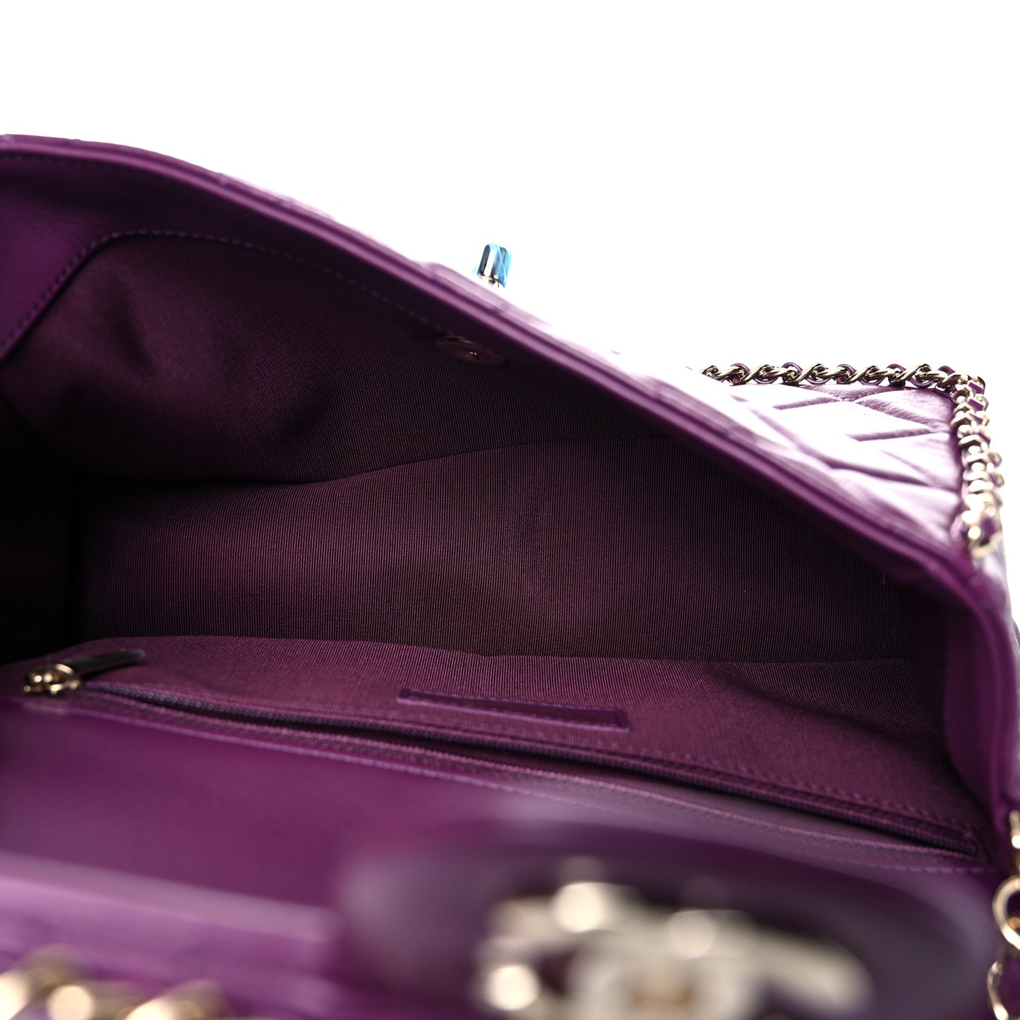 Crumpled Calfskin Medium Chain All Over Flap Purple