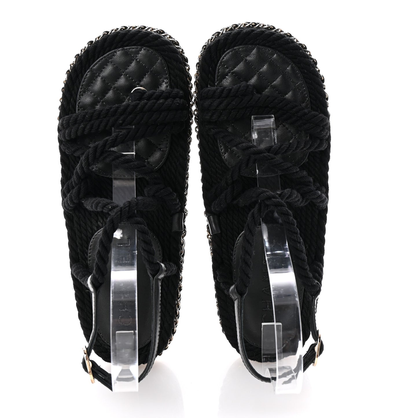 Lambskin Cord Chain CC Sandals 37 Black