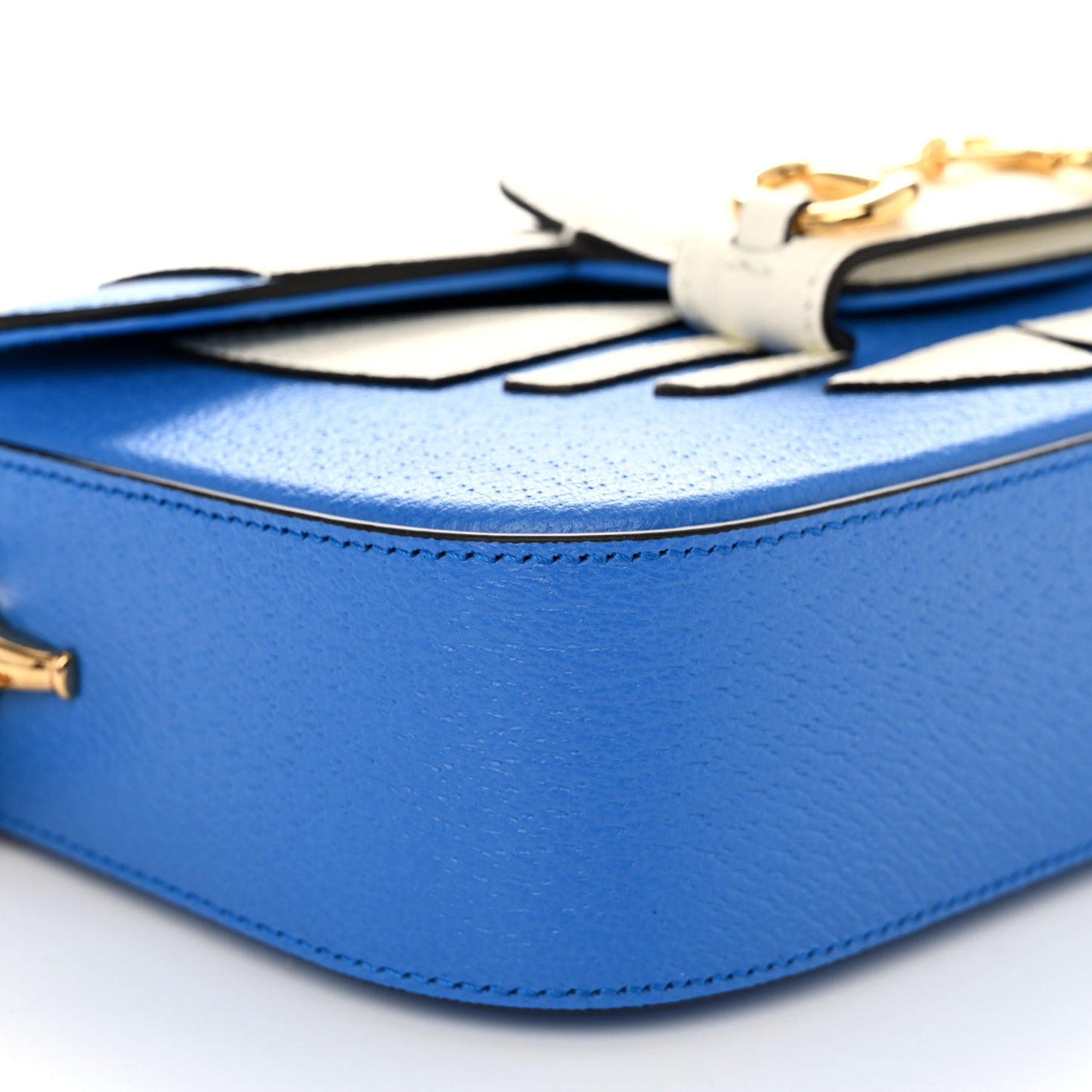 X ADIDAS Textured Dollar Calfskin Web Small Trefoil Horsebit 1955 Shoulder Bag Blue Off White