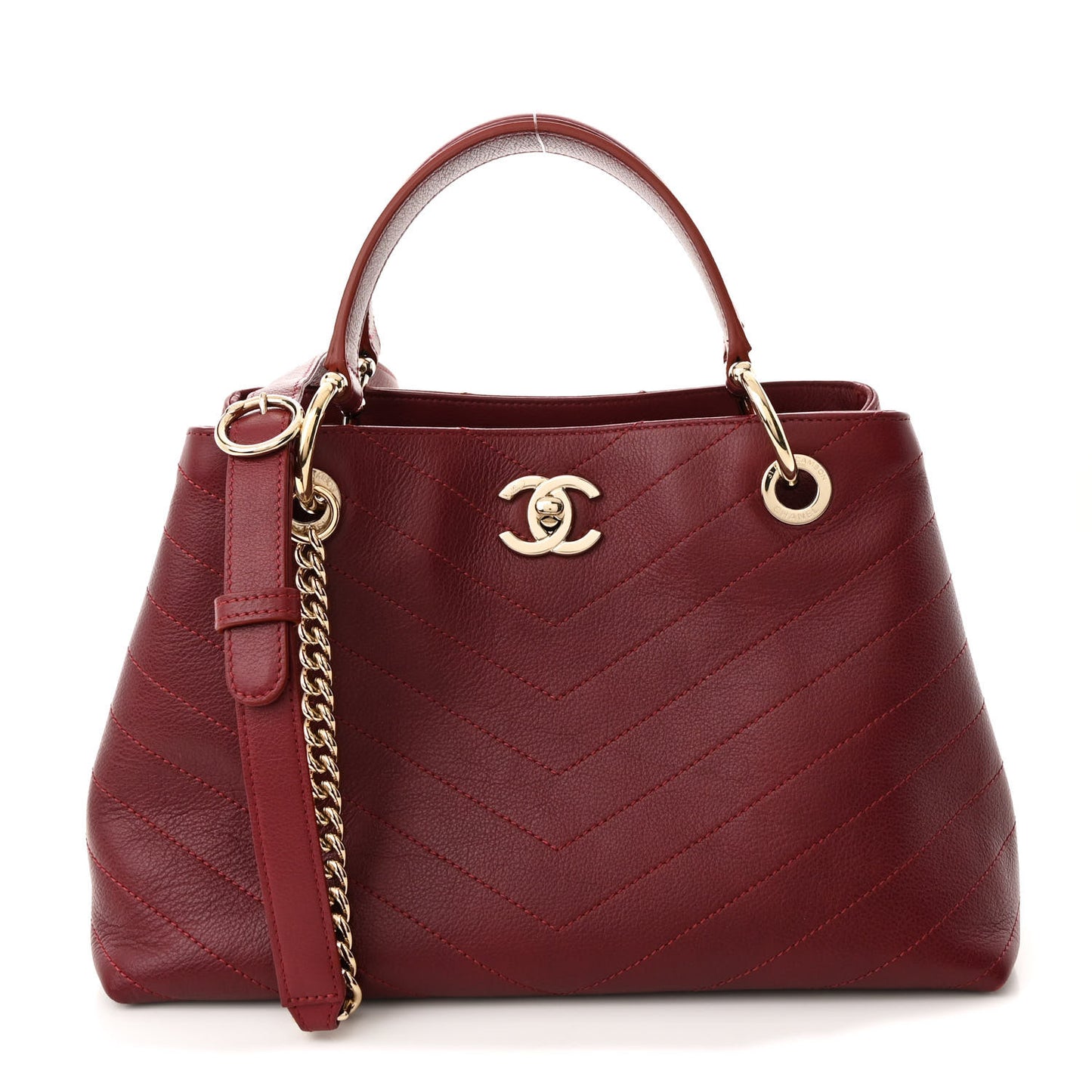 Calfskin Stitched Small Chevron Chic Shopping Bag Red