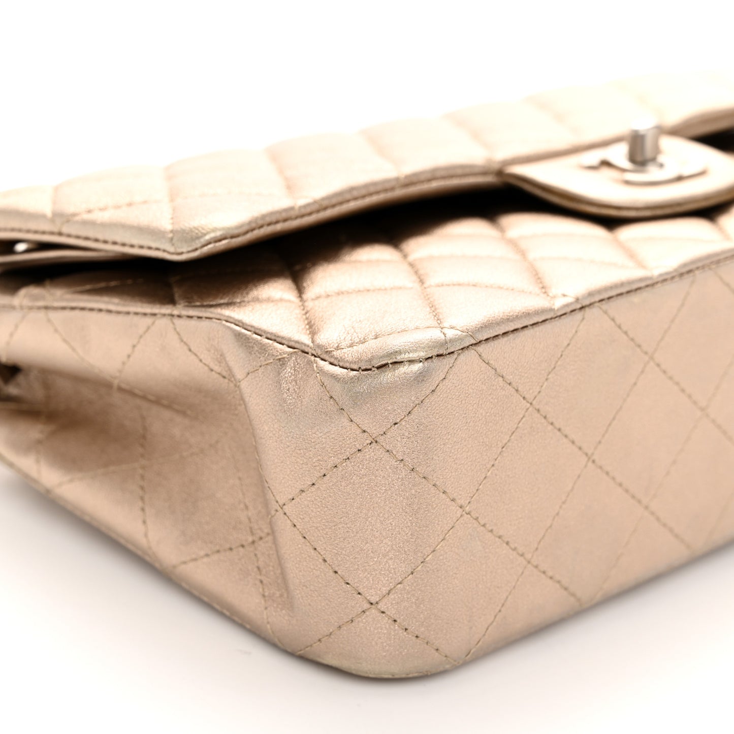 Metallic Lambskin Quilted Medium Double Flap Gold