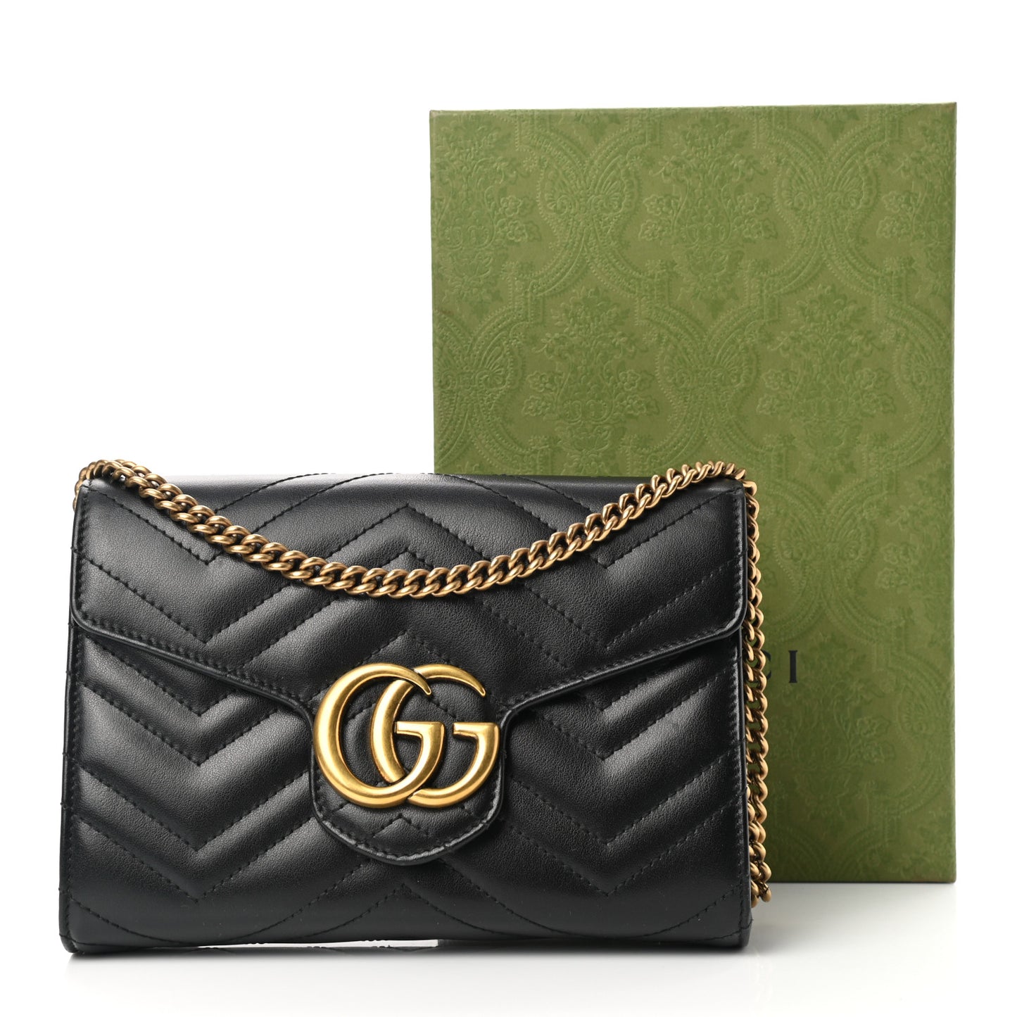 Calfskin Matelasse GG Marmont Chain Wallet Black