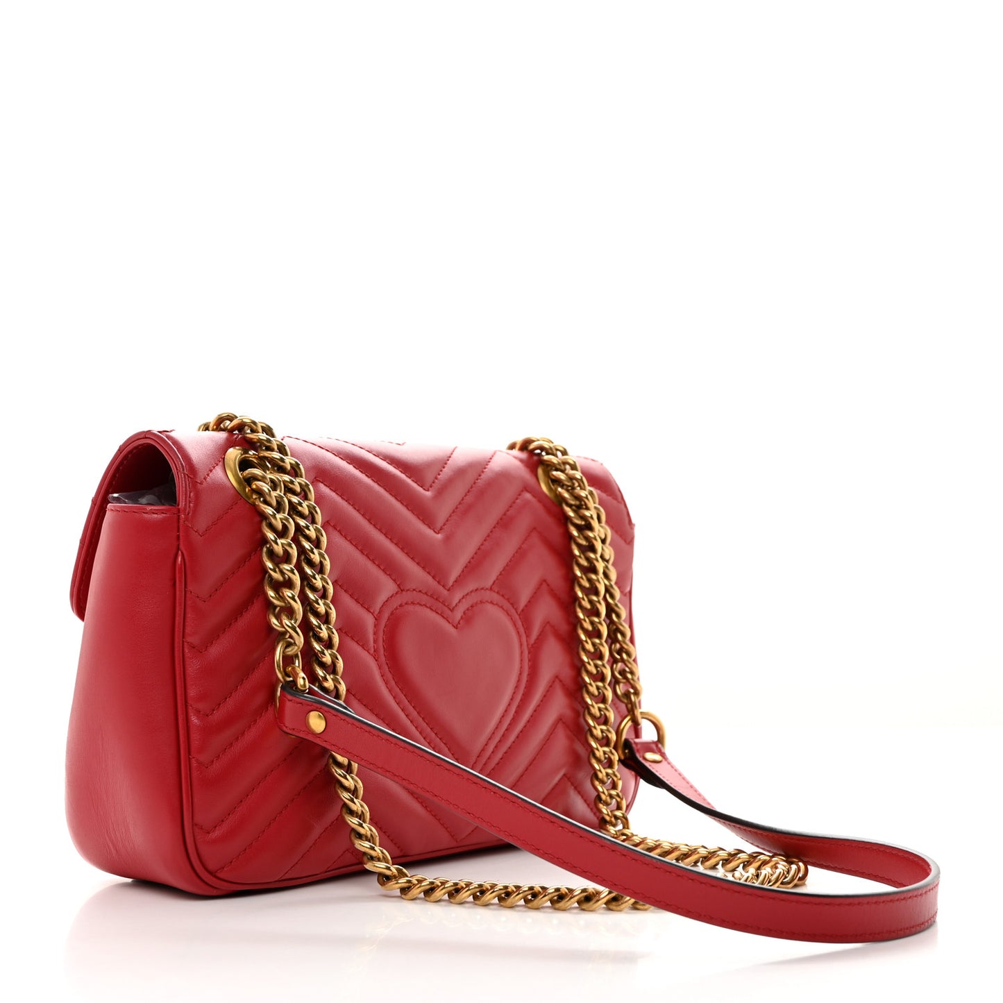 Calfskin Matelasse Small GG Marmont Shoulder Bag Hibiscus Red