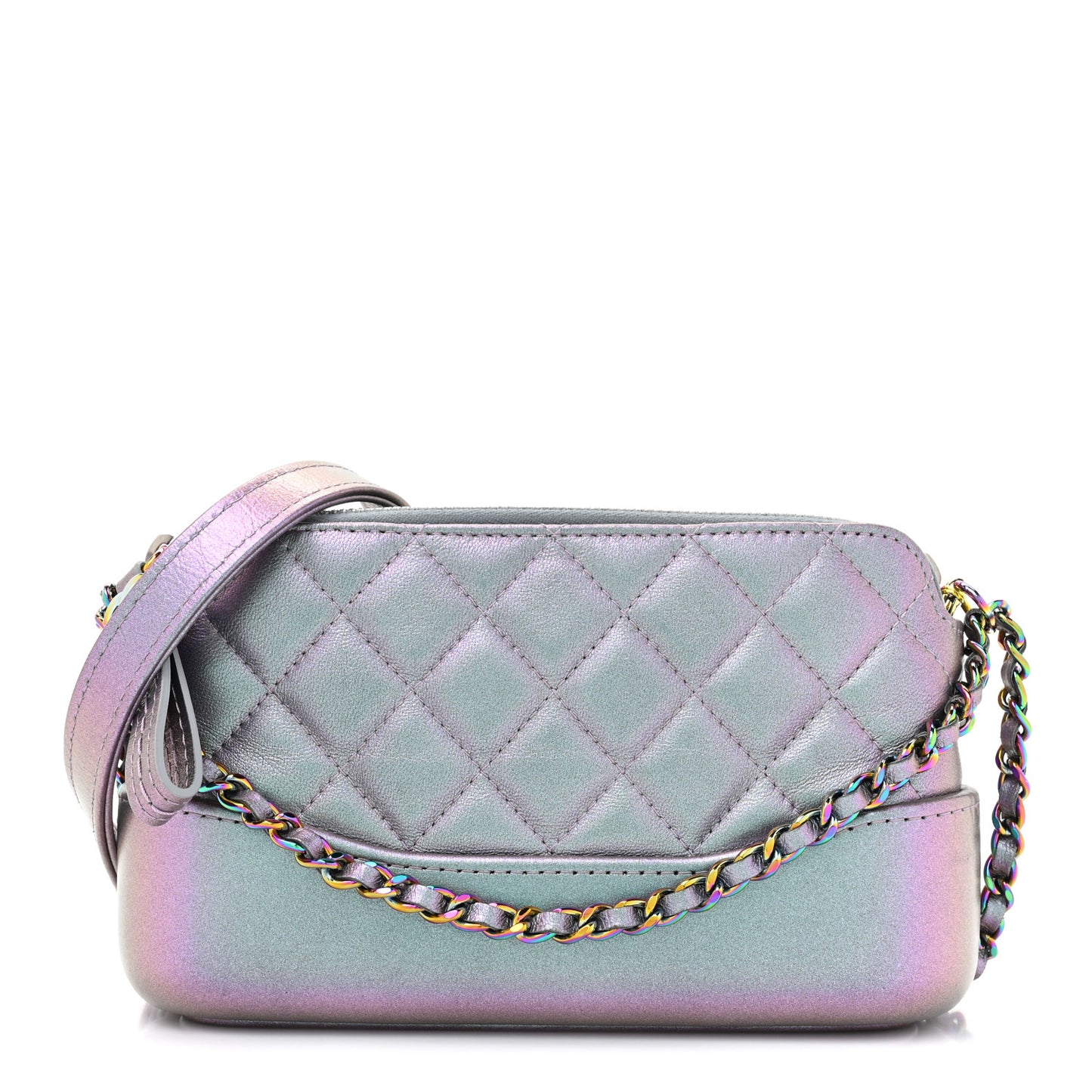 Iridescent Lambskin Calfskin Quilted Small Gabrielle Clutch With Chain Light Purple