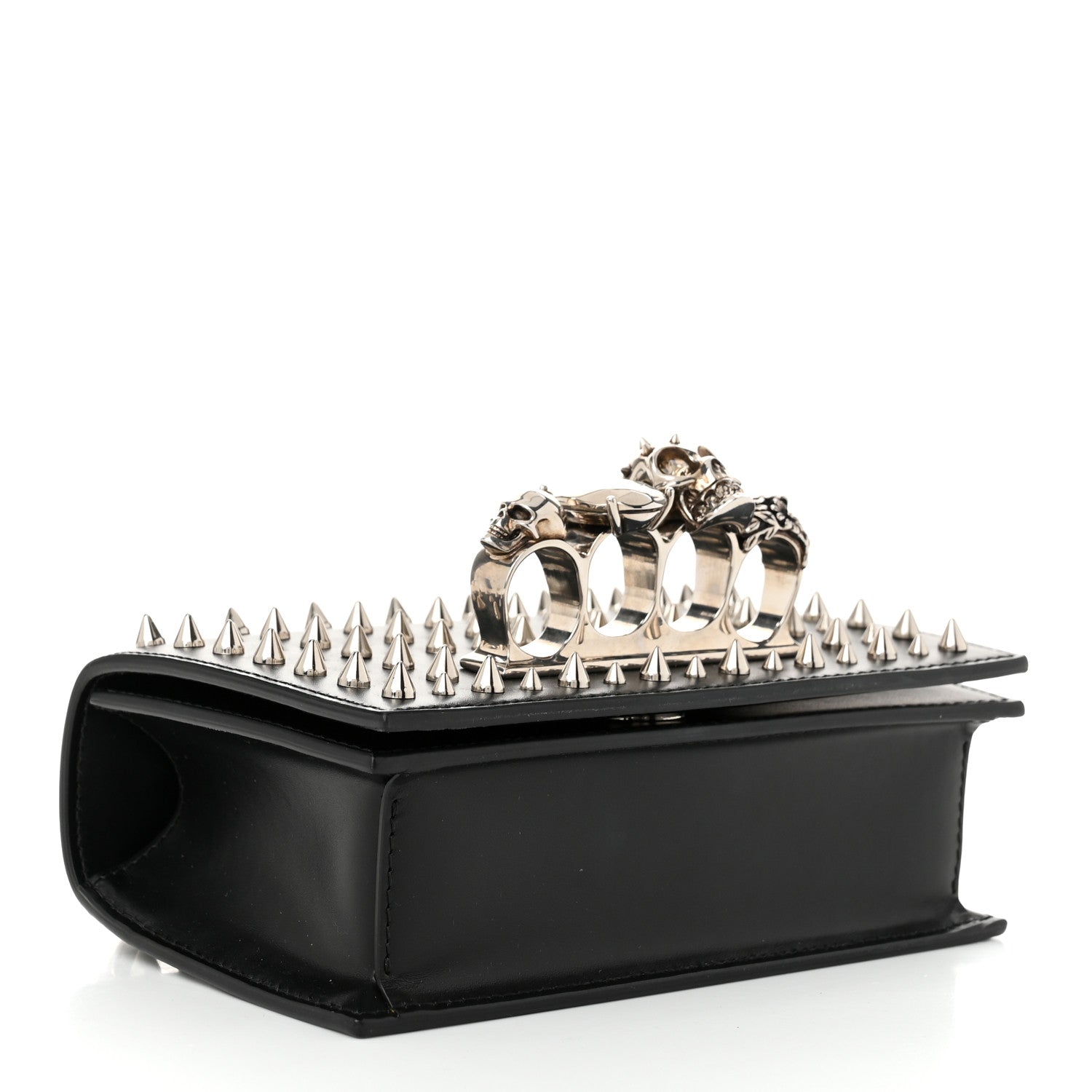 Alexander McQueen Calfskin Studded Knuckle Satchel Black Silver 4 of 10